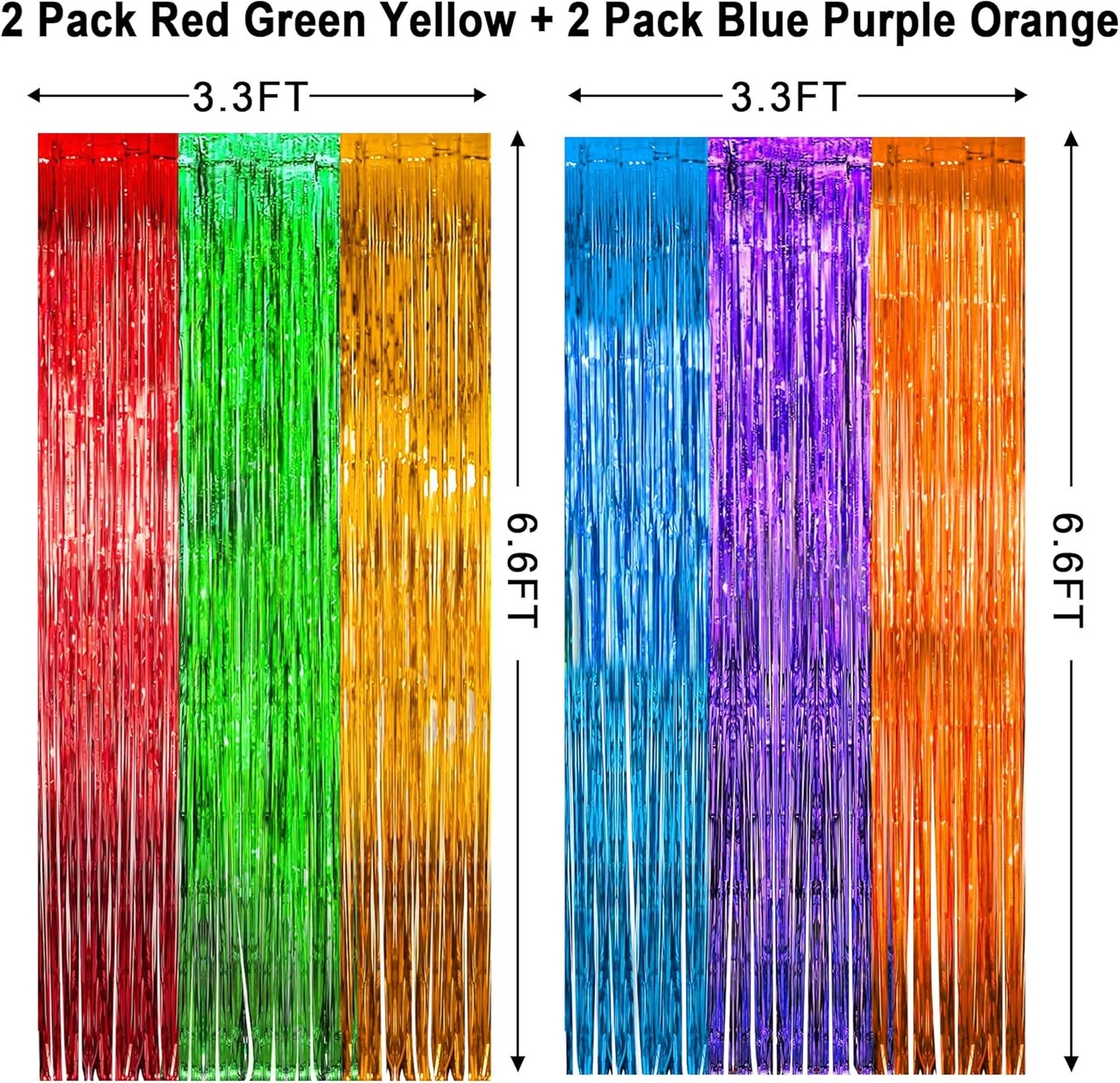 4 Pack Fiesta Party Decorations Foil Fringe Curtains Backdrop 3.3 x 6.6 FT Mexican Theme Party Decorations Tinsel Curtain Spain Taco Photo Streamers for Cinco de Mayo Dia De Los Muertos Decor