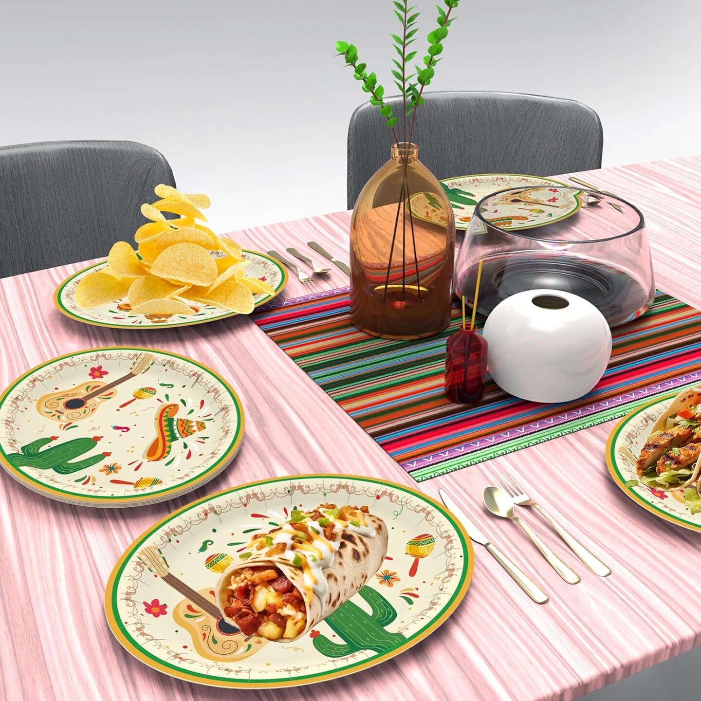 50-Pack Large Fiesta Paper Plates: Cinco de Mayo Disposable Dinnerware for Mexican Party Supplies (Oval, 10 x 12 Inch)