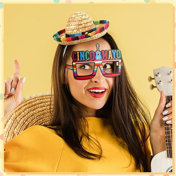 18 Pcs Fiesta Party Supplies Sombrero Party Hats Headbands Paper Mexican Eyeglasses Cinco De Mayo Mexican Party Decor