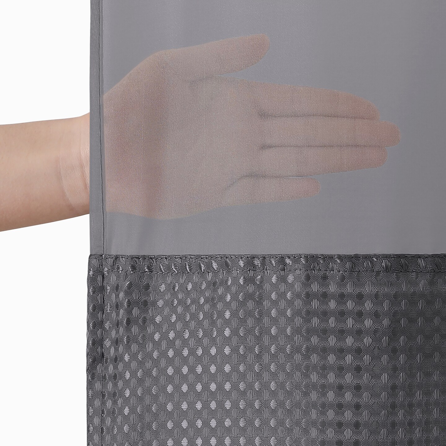 Americanflat 72x75 Hookless Waffle Pattern Shower Curtain - Water-Resistant Long Shower Curtain with Sheer Panel, Snap-In Liner, and Grommets