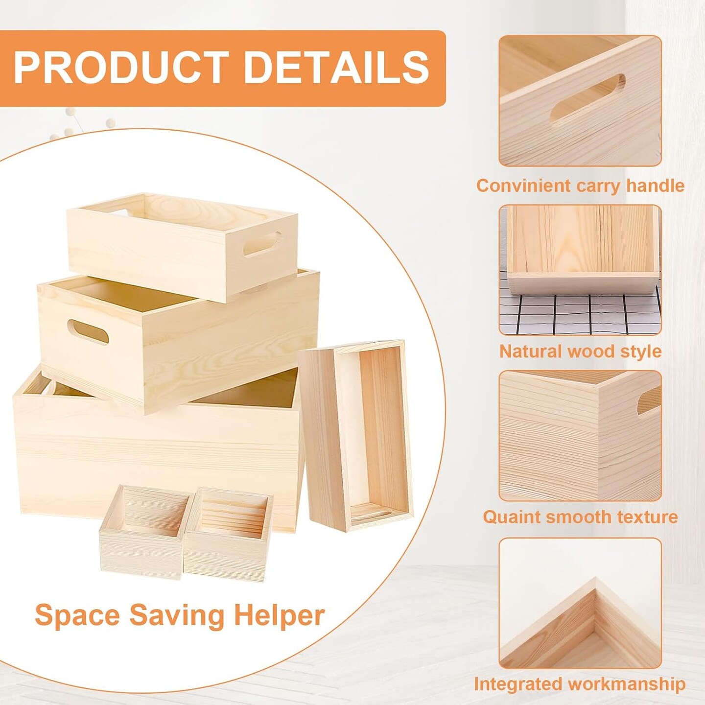6 Packs Unfinished Wood Crate Box