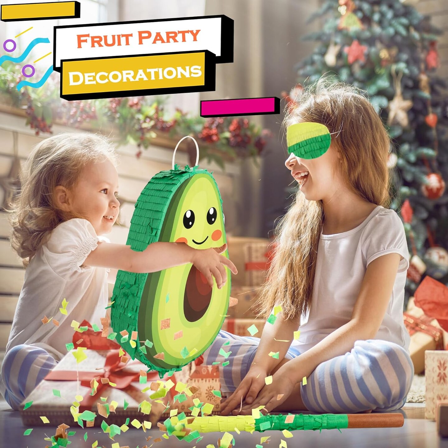 Novelty Fruit Avocado Pinata with Blindfold Bat Confetti for Baby Shower Fiesta Taco Tuesday Party Mexican Themed Party Decorations