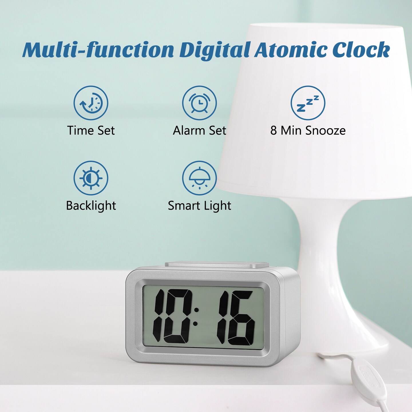 Electric Digital Alarm Clock with LED Large Display, Battery Powered, Backlight &#x26; Snooze Function - Lightweight Plastic Design (Requires 2x AA Batteries)