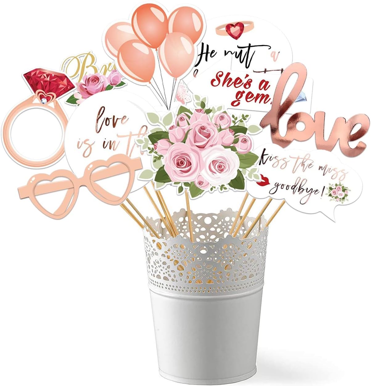 Photo Booth Props, 23 Pieces Wedding Bridal Shower Photo Booth Prop Bachelorette Party Decorations Photo Booth for Bridal Shower Gift Accessories Wedding Favor Supplies
