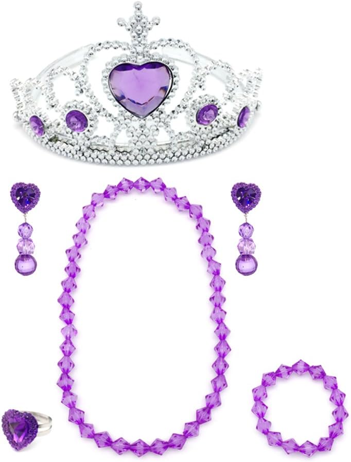 Girl Kids Dress Up Tiaras Necklace Bracelet Clip on Earrings Toy Playset