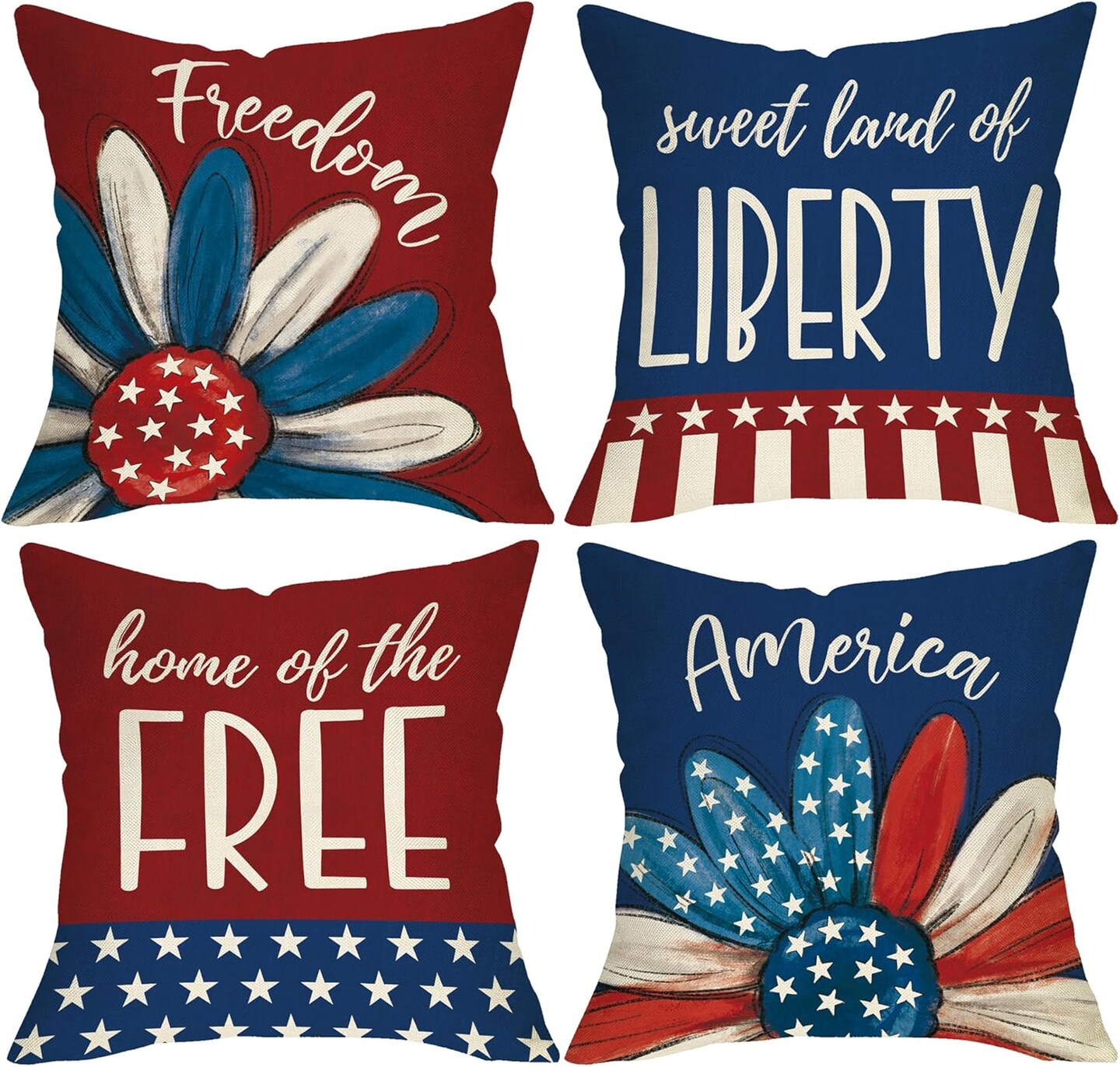 Patriotic America Flower Home of The Free Outdoor Decor, American USA Floral Sweet Land of Liberty Freedom Couch Cushion Case