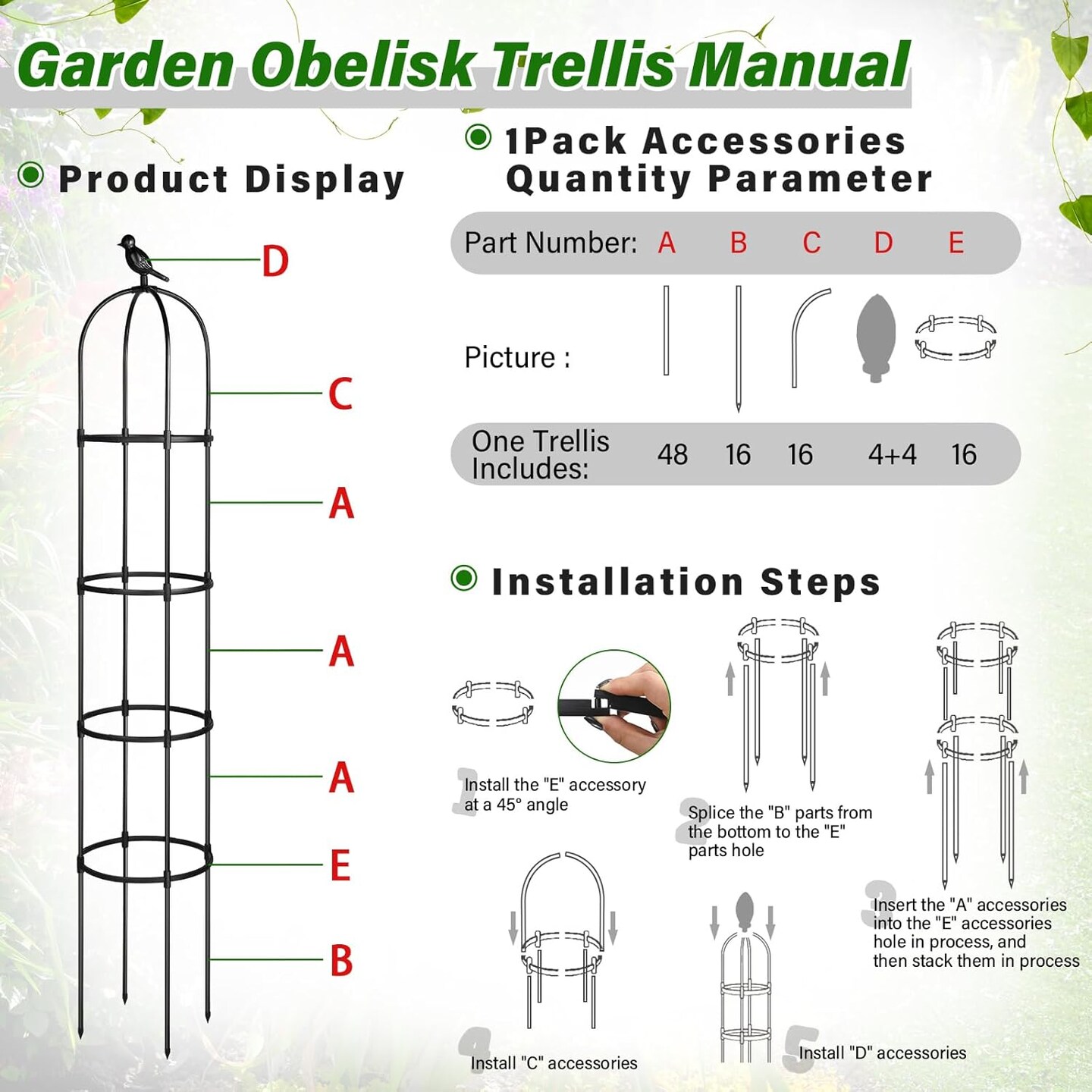 4 Pack 6 ft Garden Obelisk Trellis for Climbing Plants