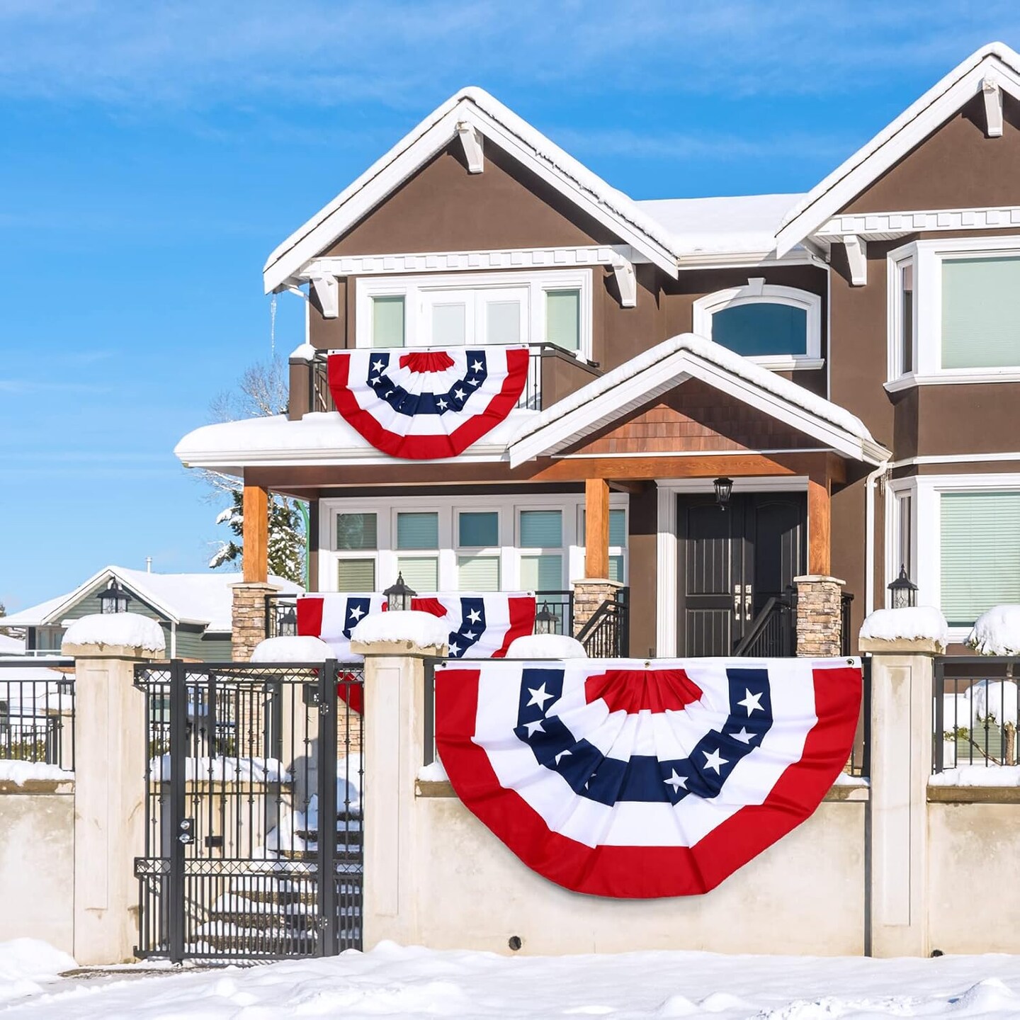 5 Pcs American Flags Bunting 3 x 6 ft USA Patriotic Half Fan Bunting Flag Outdoor 4th of July Pleated Fan Flags Banners for Independence Day Memorial Day Outside Porch Garden Yard Decorations