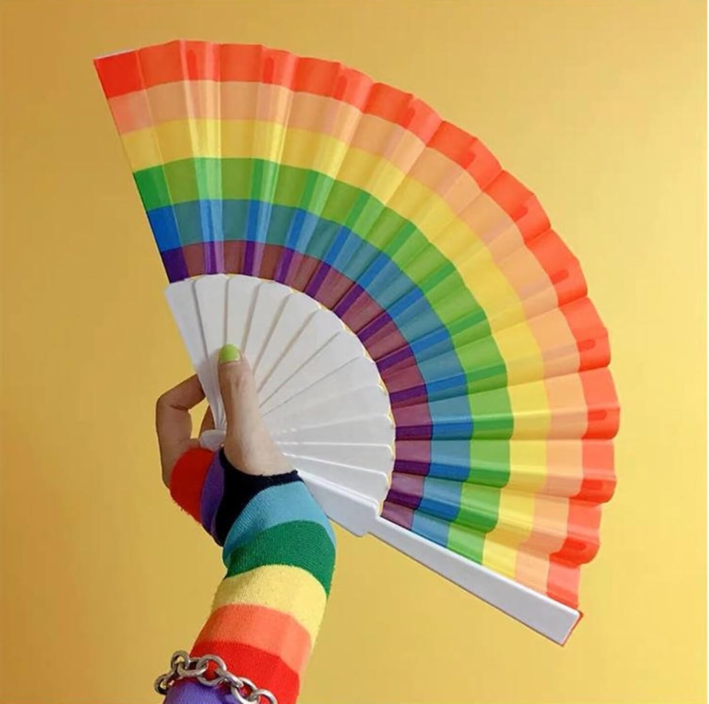 Rainbow Hand Fans, 12 Count, Pride Folding Fans Hand Held, June Party Decoration, Plastic Fan for LGBTQ Pride Party Decoration Foldable Fan