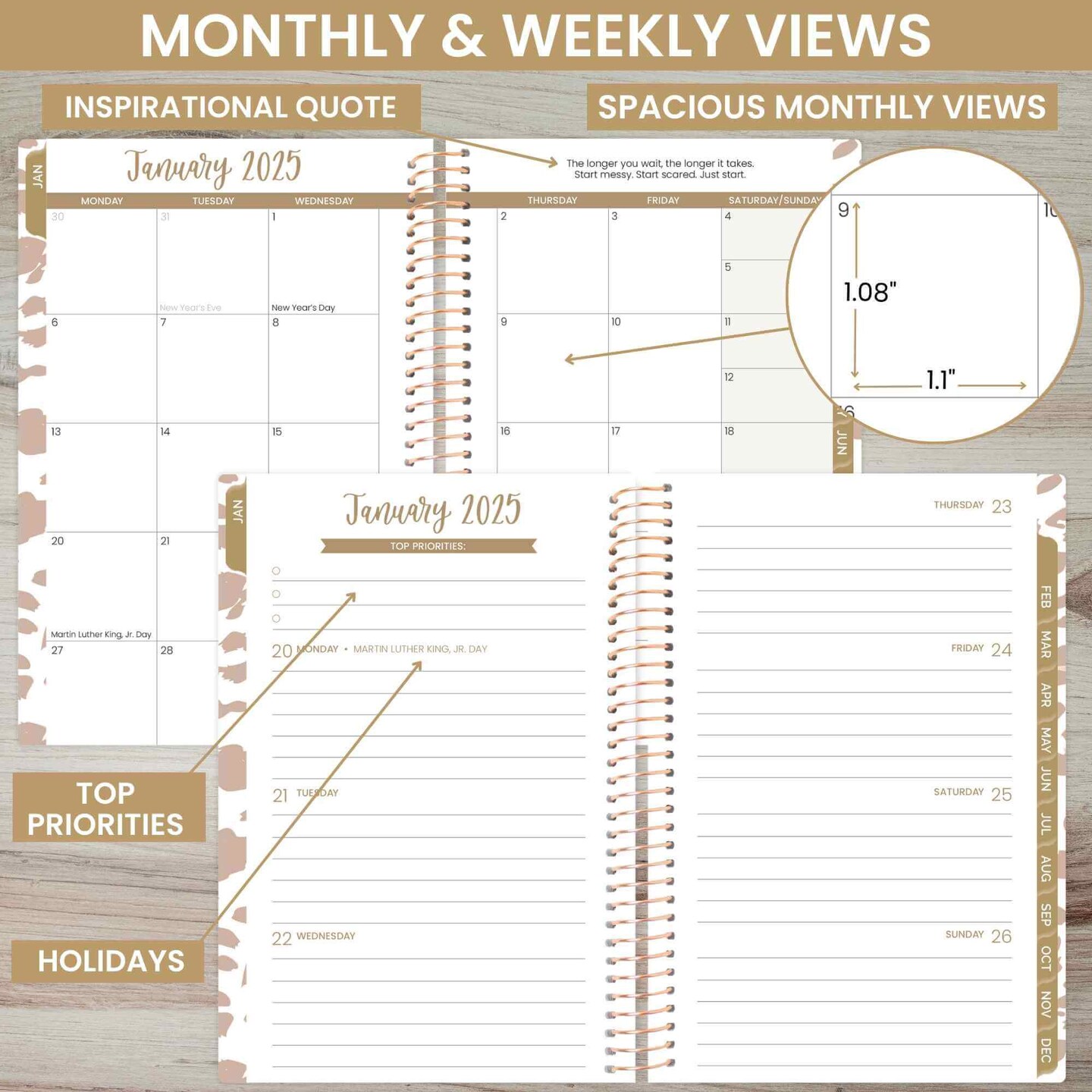 bloom daily planners 2025 Soft Cover Planner, 4&#x22; x 6&#x22;, Tan Leopard