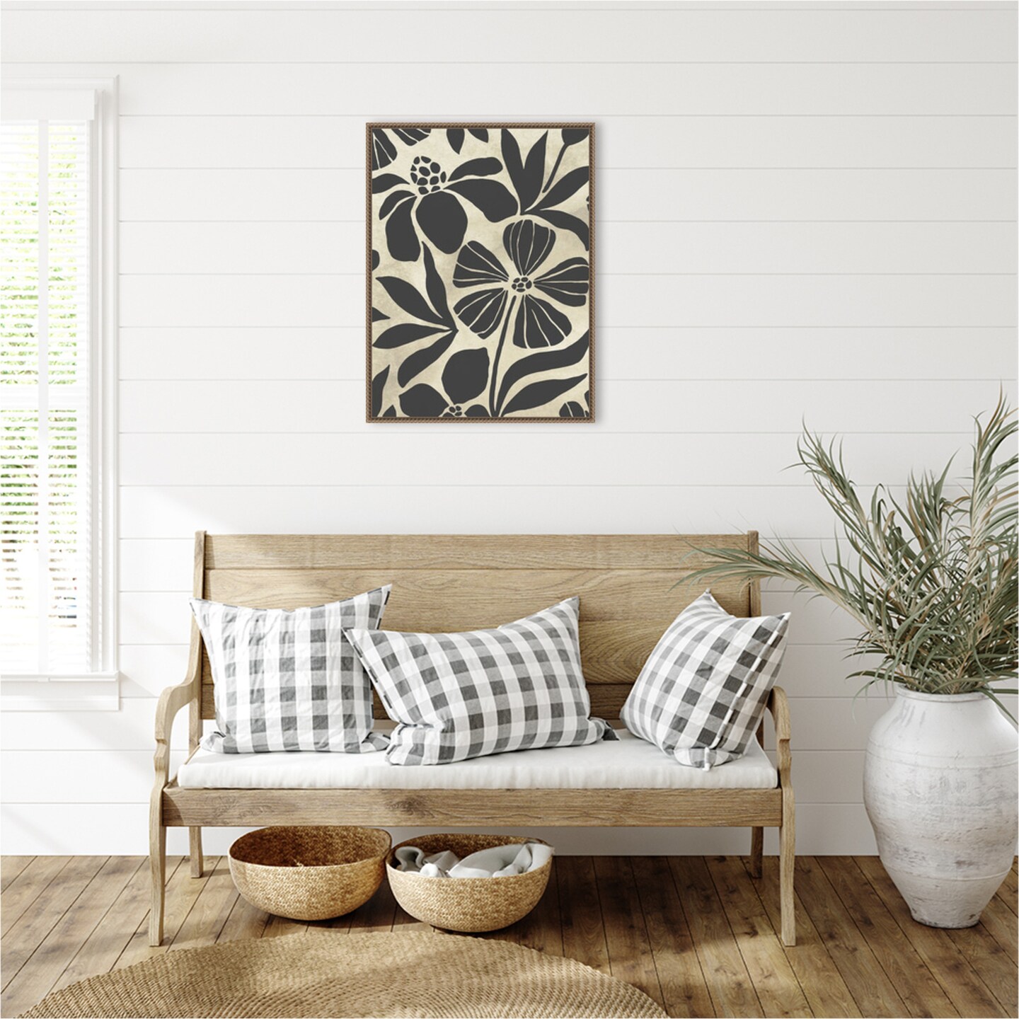 Linocut Garden I by June Erica Vess Framed Canvas Wall Art