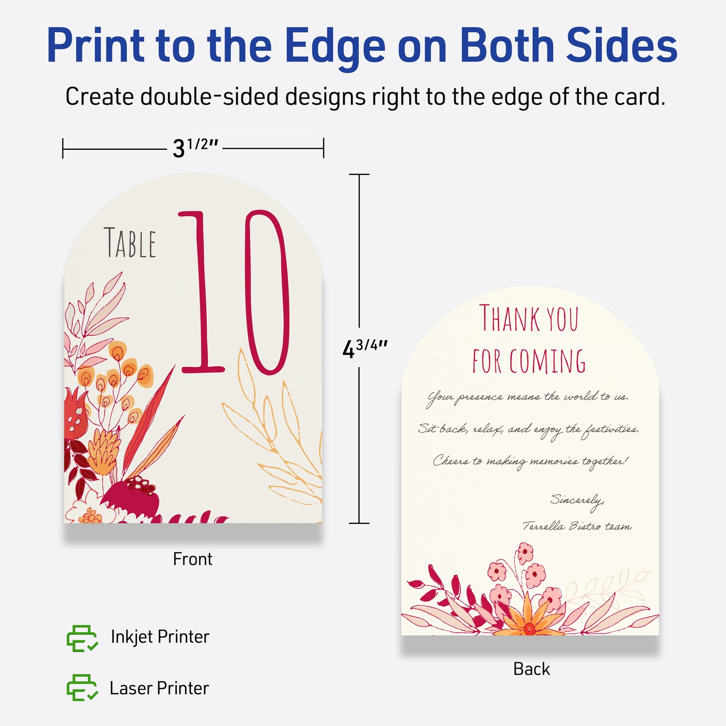 Avery Printable Arched Flat Cards, Sure Feed Technology, 4-3/4&#x22; x 3-1/2&#x22;, Matte Ivory Cardstock, Print-to-The-Edge, Laser/Inkjet Printable, 40 Total
