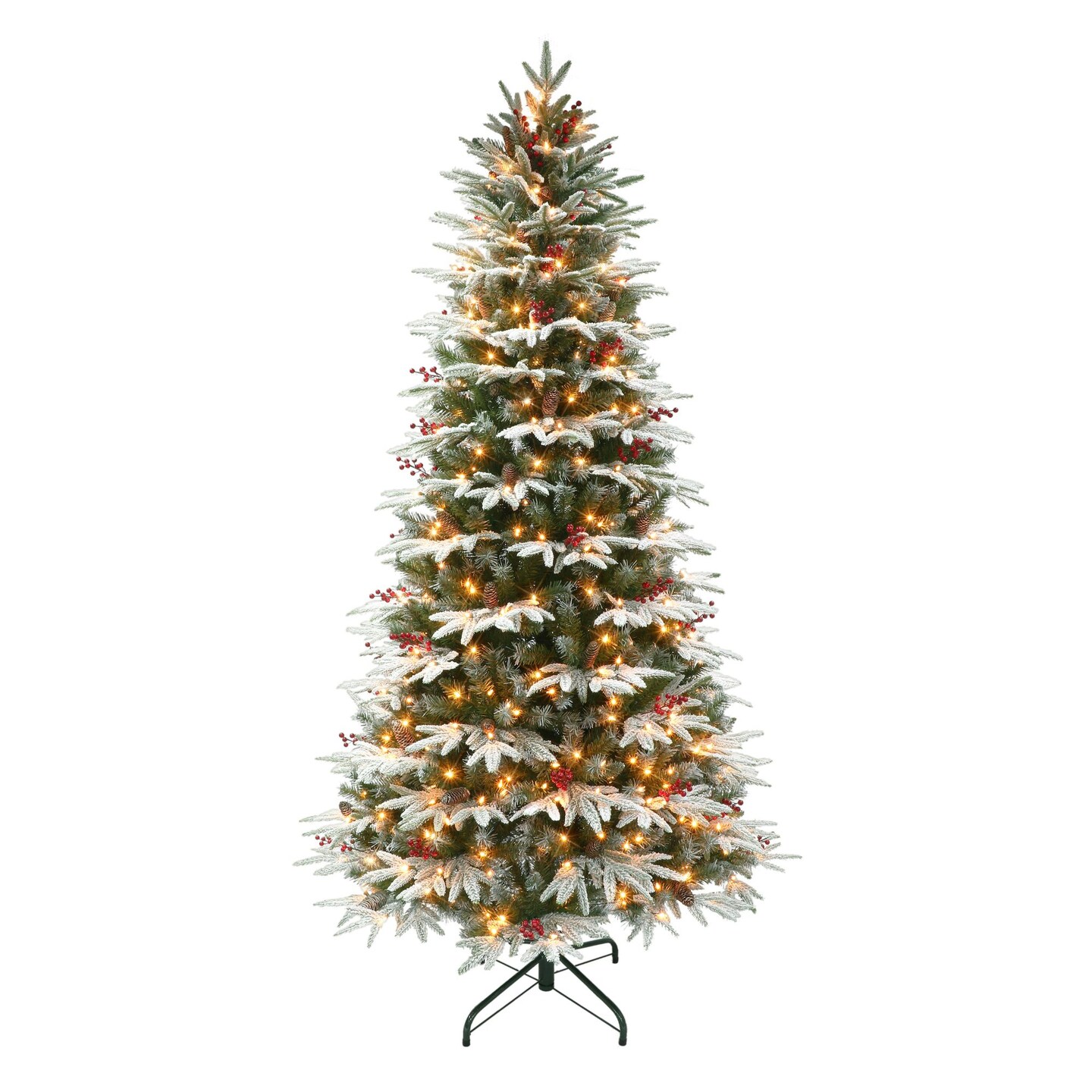 CC Christmas Decor Pre-lit Slim Flocked Artificial Halifax Christmas Tree - 7.5&#x2019; - Clear Lights