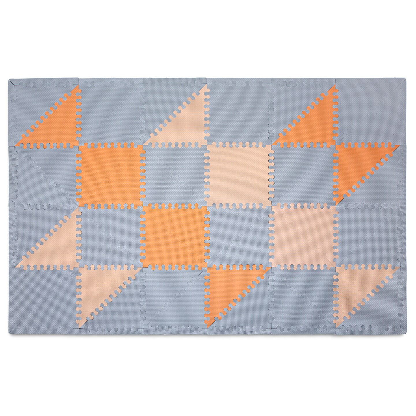 Hakuna Matte: Stylish Baby Play Mat: Grey-Beige-Orange - 72x48&#x22;, 48 Triangle Foam Floor Tiles &#x26; 20 Side Borders, Thick Puzzle Mat, Crawling &#x26; Playtime