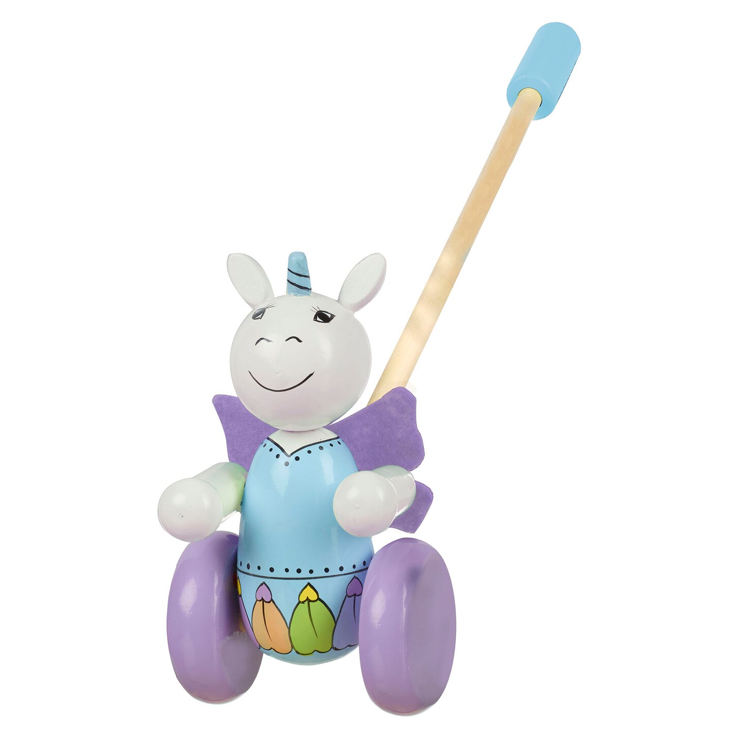 Orange Tree Toys: Push Along: Unicorn - Wooden Toy, Colorful Wheeled Character w/ Handle, Push &#x26; Pull, Encourage First Steps, Toddler &#x26; Kids, Ages 1+