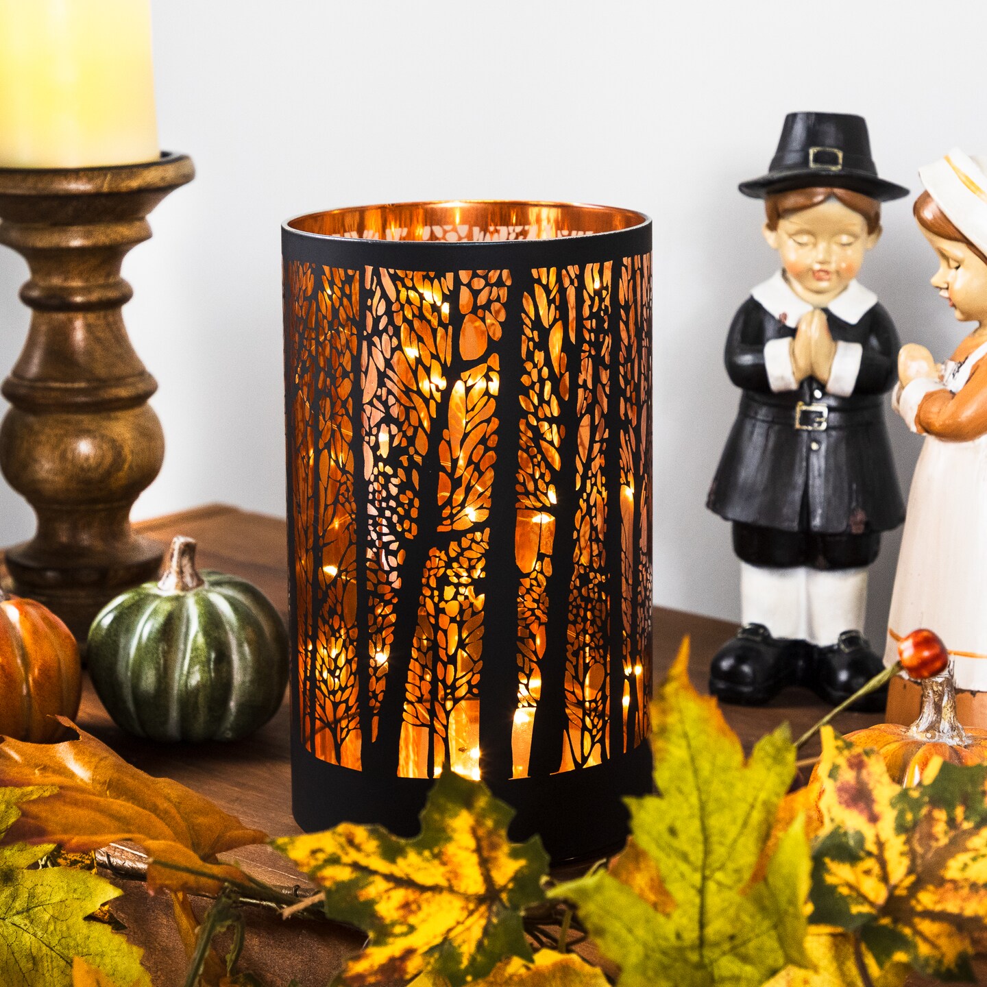 Northlight LED Lighted Forest Trees Glass Hurricane Fall Harvest Candle Decoration - 7.75"