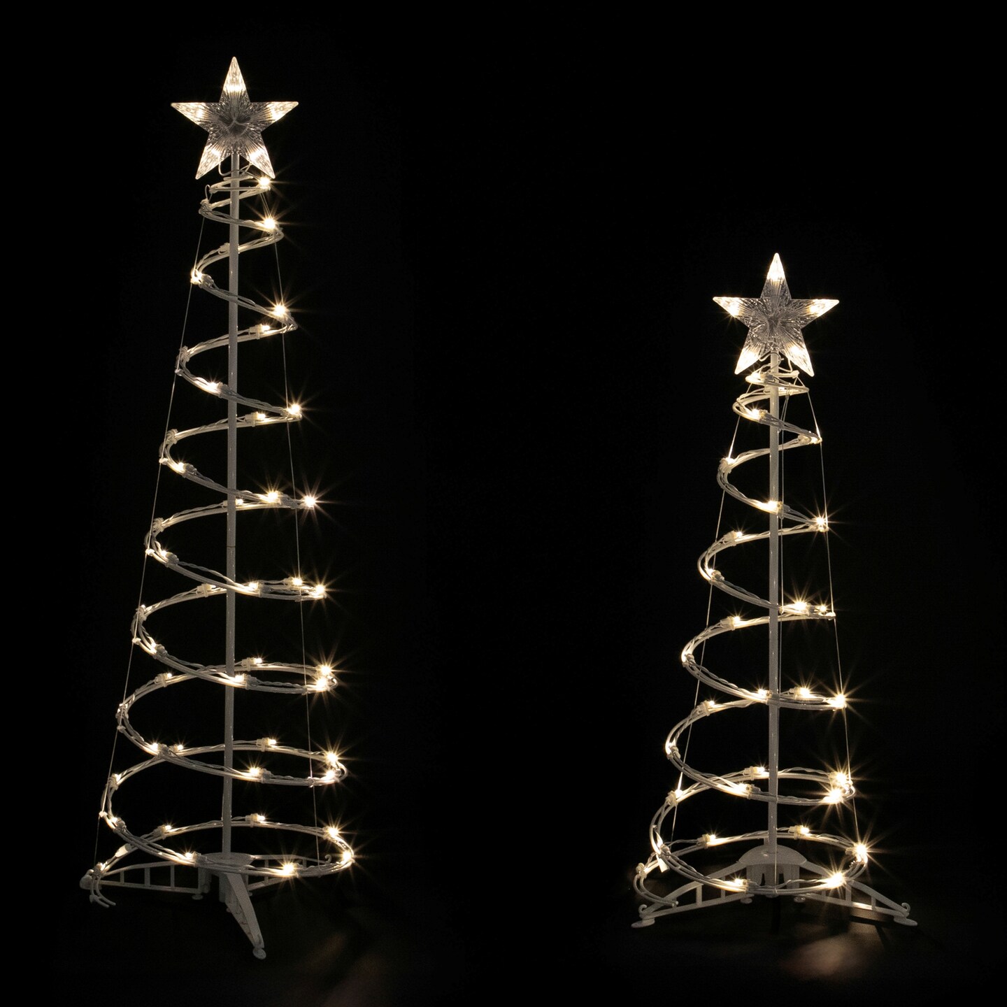 Northlight LED Lighted Spiral Outdoor Christmas Trees - 3&#x27; and 4&#x27; - Warm White Lights - Set of 2
