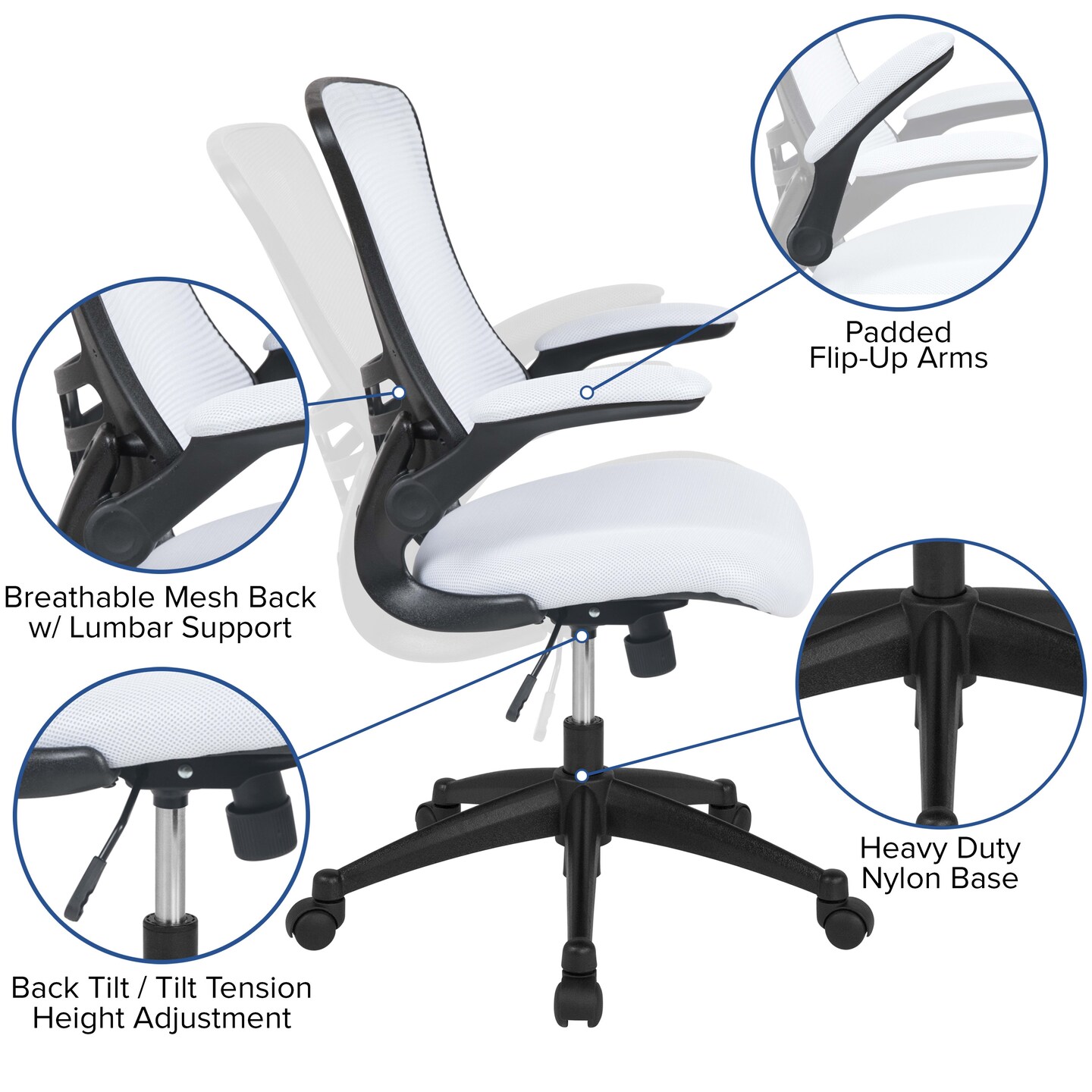 Emma and Oliver Mid-Back Mesh Swivel Ergonomic Task Office Chair with Flip-Up Arms