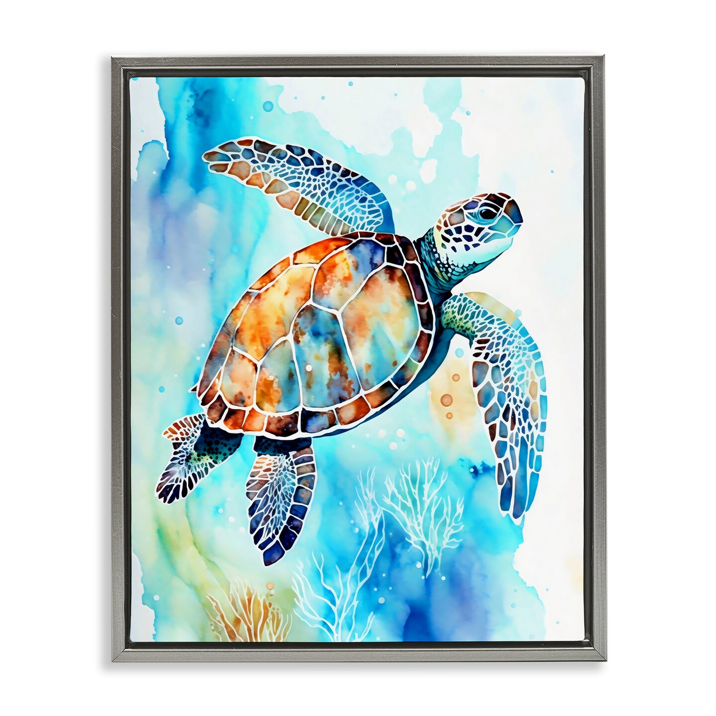 Stupell Industries Watercolor Style Sea Turtle Floating Frame, design by LSR Creative Studio