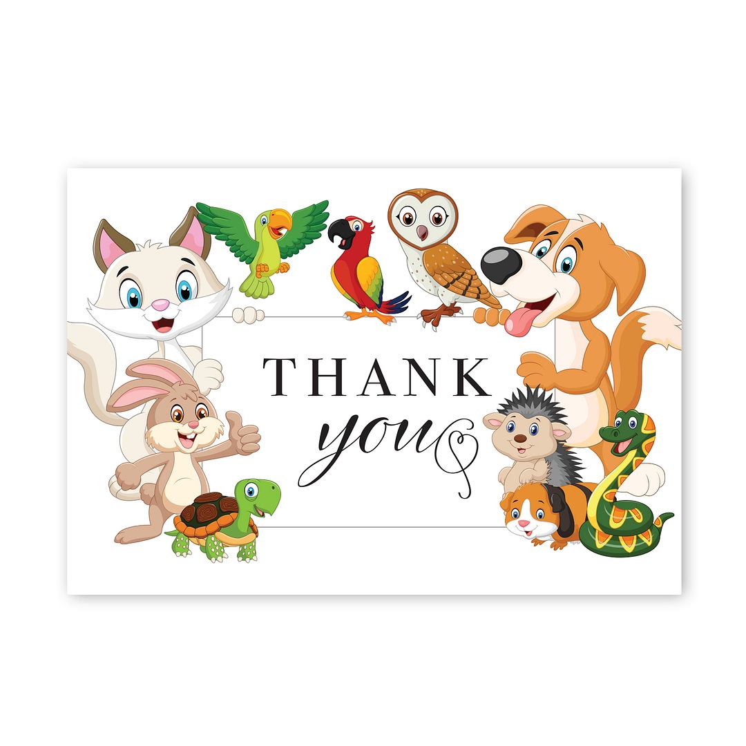 Great Papers! Whimsical Animal Pals Thank You Note Card and White Envelope, 4.875" x 3.375", 24 count