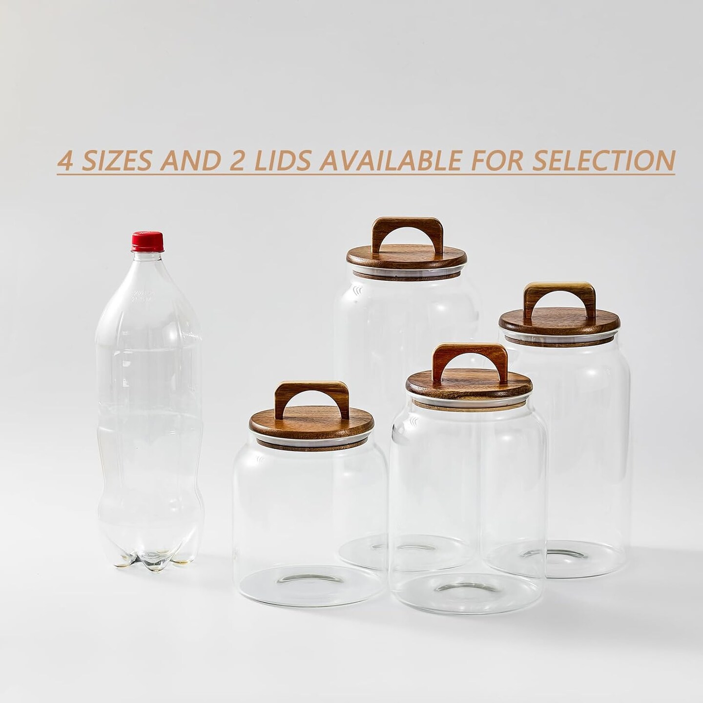 Large Glass Candy Jars with Wooden Lids, 1 Gallon Glass Jar with Lid, Sugar/Flour Storage Containers, Big Glass Canisters with Airtight Lid, 1 Pack, Hand Lid