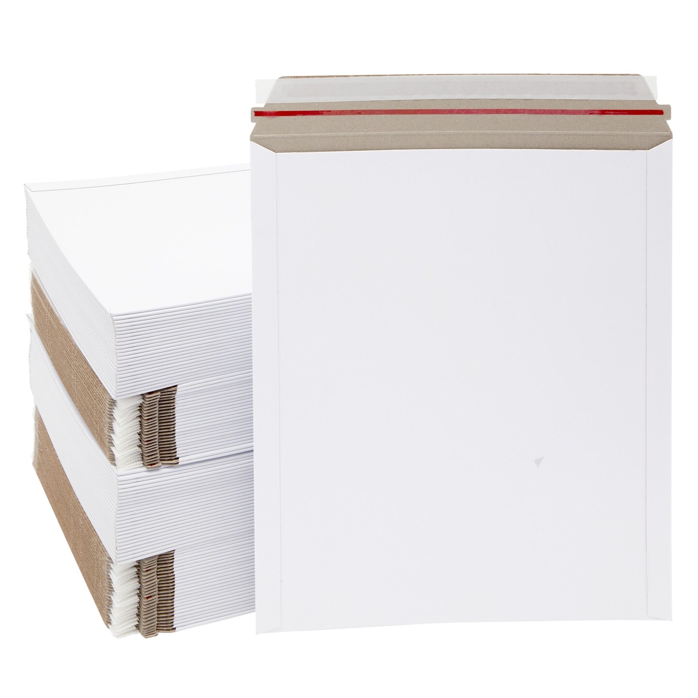 100 Pack Thick Stay Flat Rigid Mailers 12.75x15 with Self Adhesive Seal, 550 GSM Bulk White Cardboard Envelopes for Shipping, Mailing