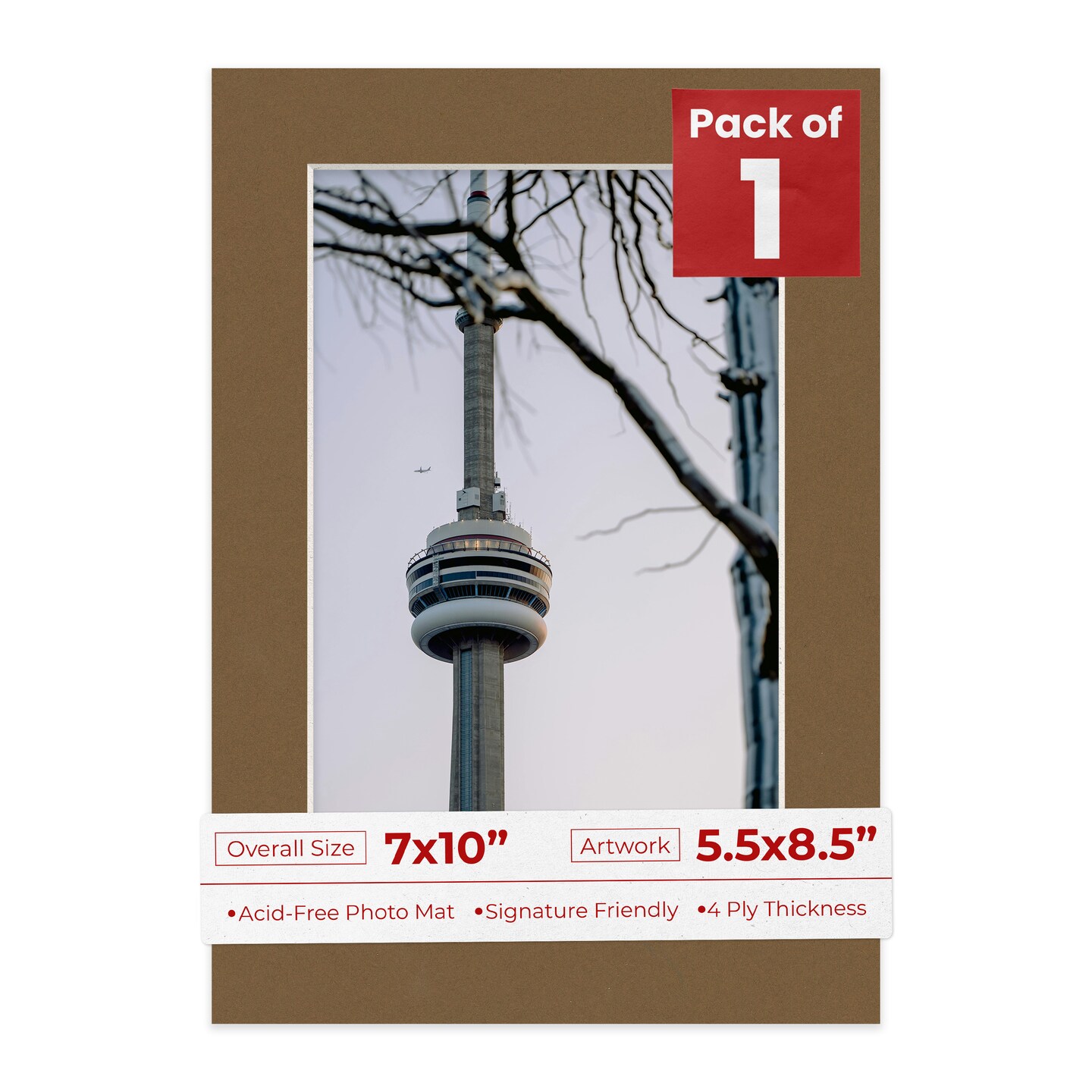 Aged Oak Brown Mat Board for 7x10 Frames - Fits 5.5x8.5 Photos