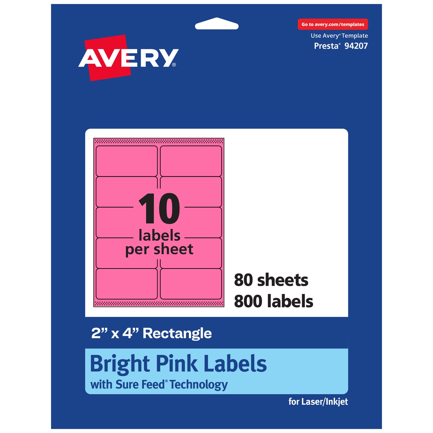 Avery Bright Pink Paper Labels, 2&#x22; x 4&#x22; Rectangle