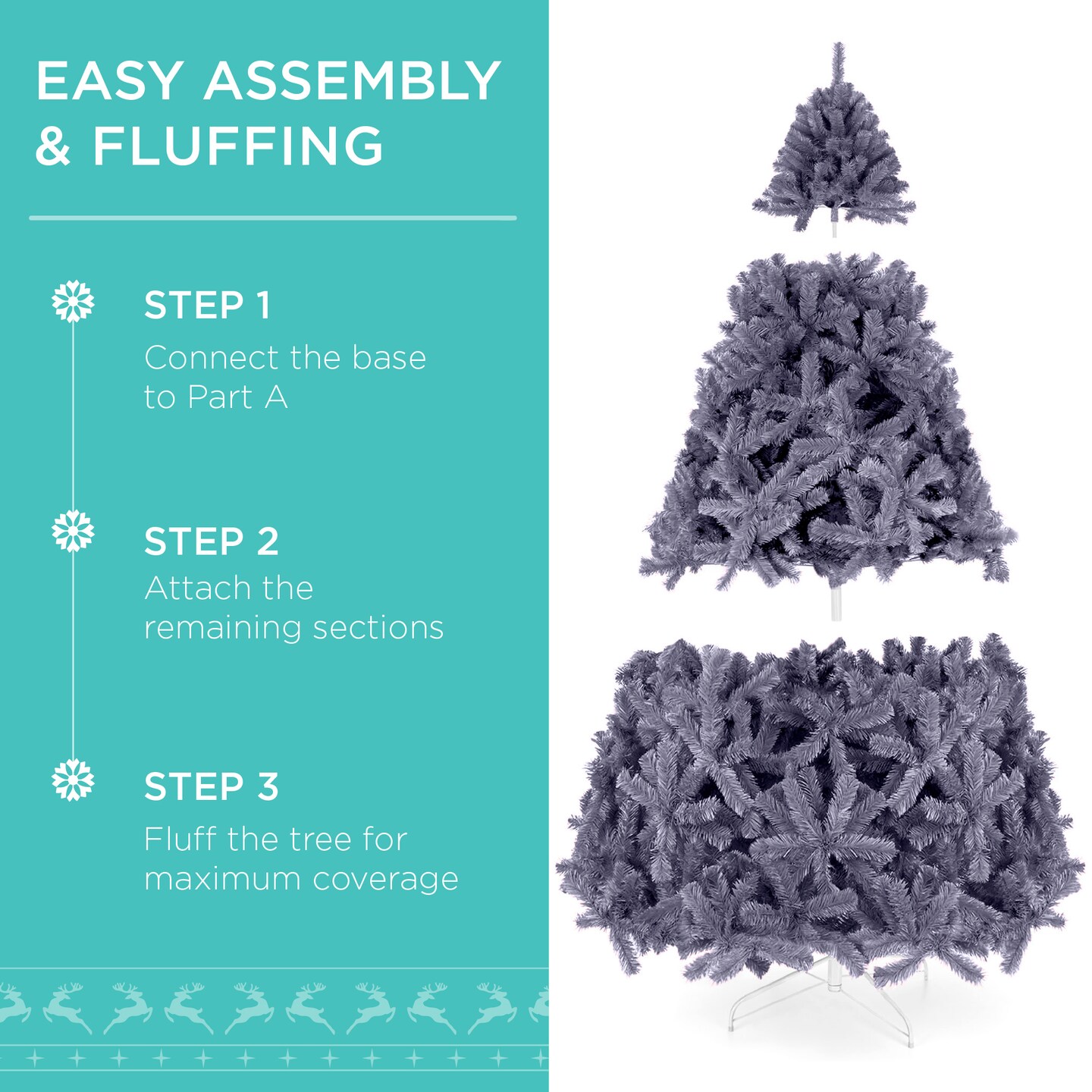 Best Choice Products Pre-Lit Charcoal Gray Christmas Tree, Artificial Full Holiday Decoration w/ Incandescent Lights
