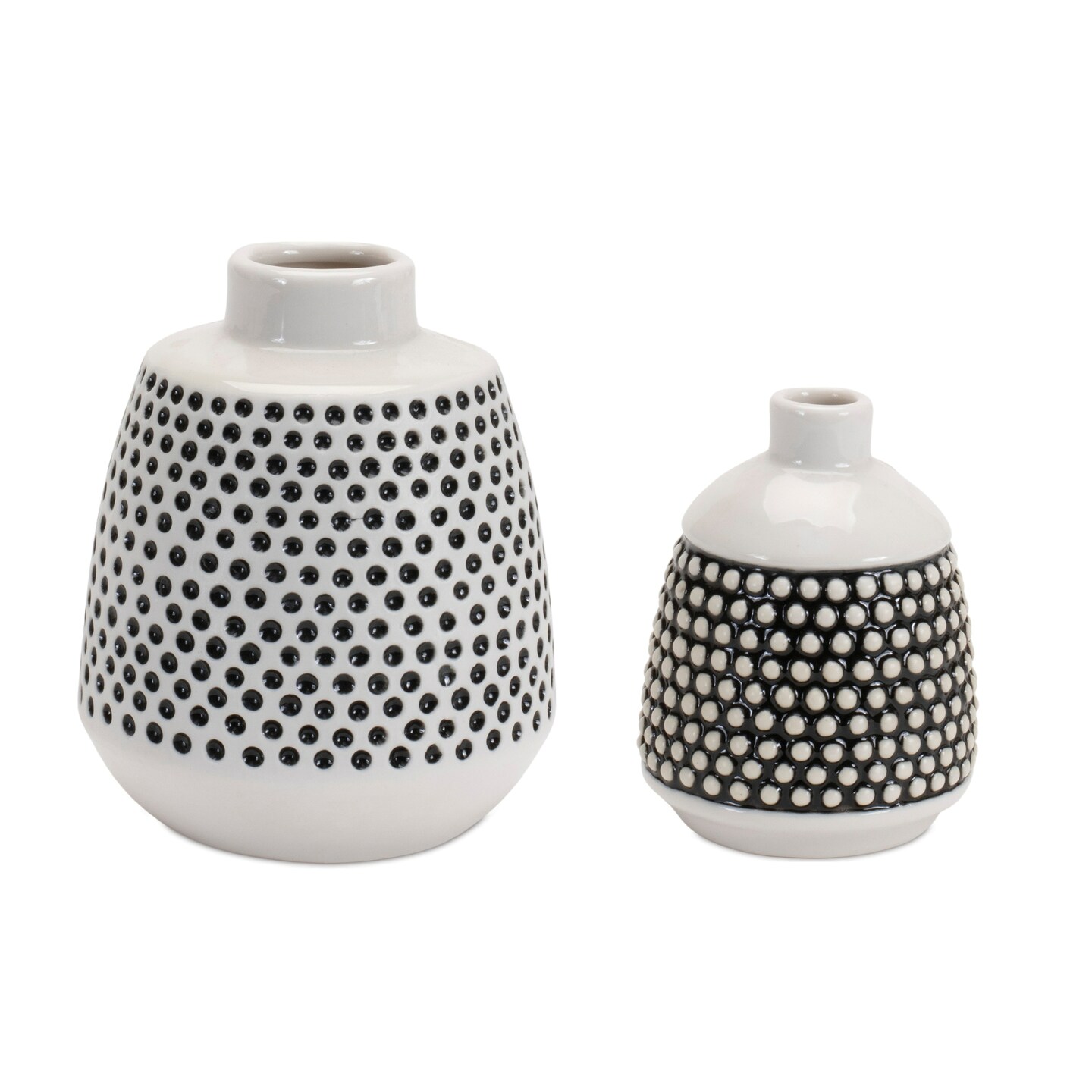 Melrose Bubbled Ceramic Bud Vase - 4.75" - Black and White - Set of 2
