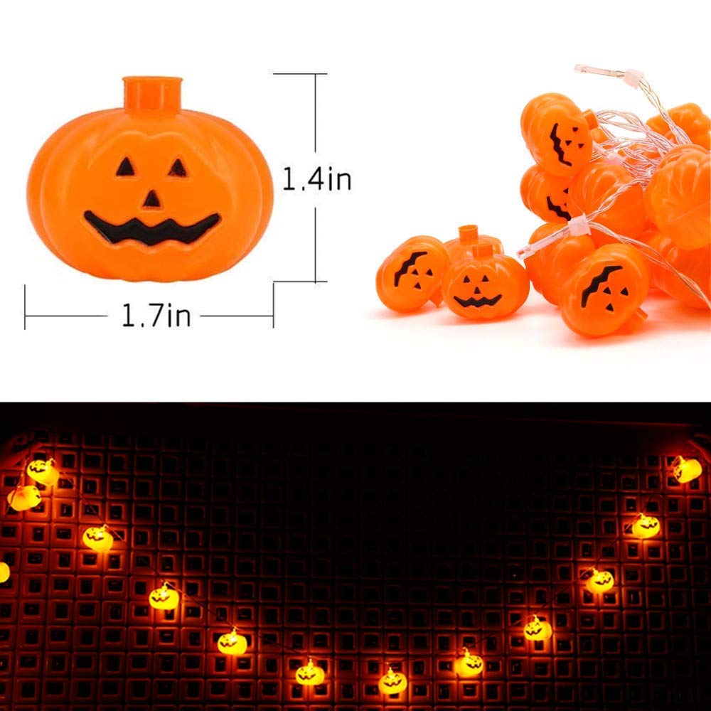 20 LED Pumpkin String Lights 9.8 Feet Halloween Decor, 2 Modes Steady and Flickering Lights for Indoor, Outdoor, Festival, Party, Holiday, Halloween Decorations