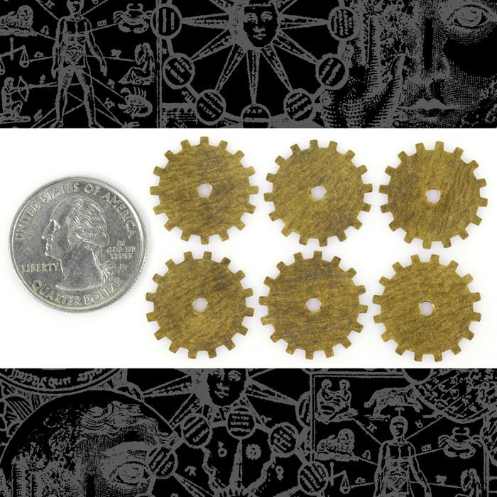 Antiqued Brass 20mm Floral Patterned Etched Steampunk Solid Wheels Gears Charms - Set of Six - AB-PG05