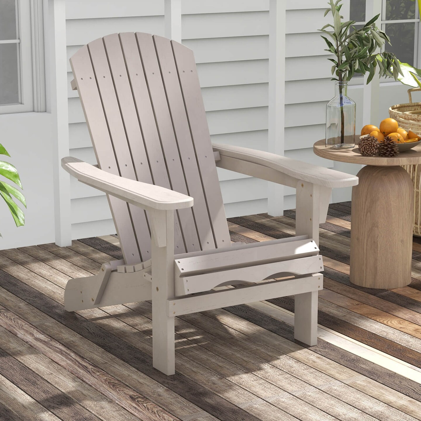 Costway Folding Adirondack Chair Set of 1/4 with High Backrest & Wide Armrests Wooden Grey