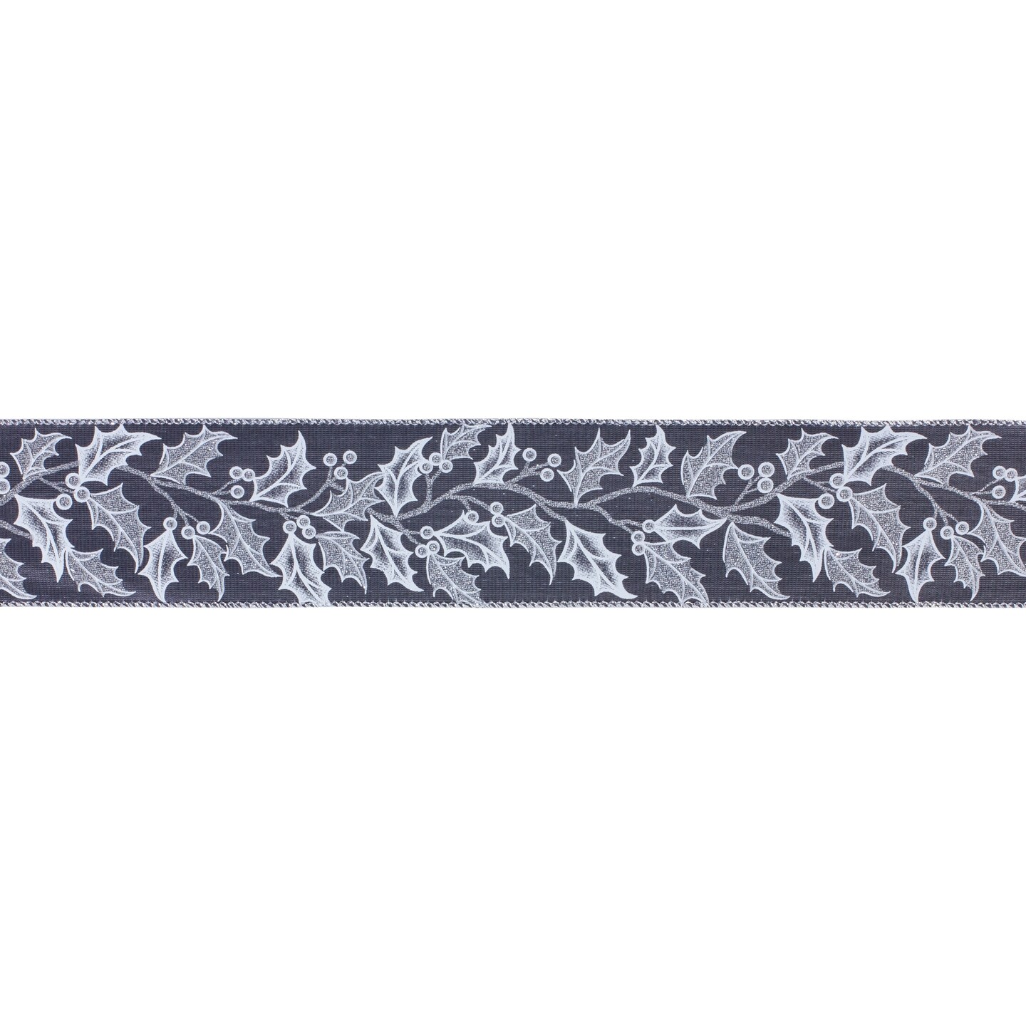 Melrose Holly Berry Christmas Wired Craft Ribbon - 2.5&#x22; x 20 Yards - Gray and Silver