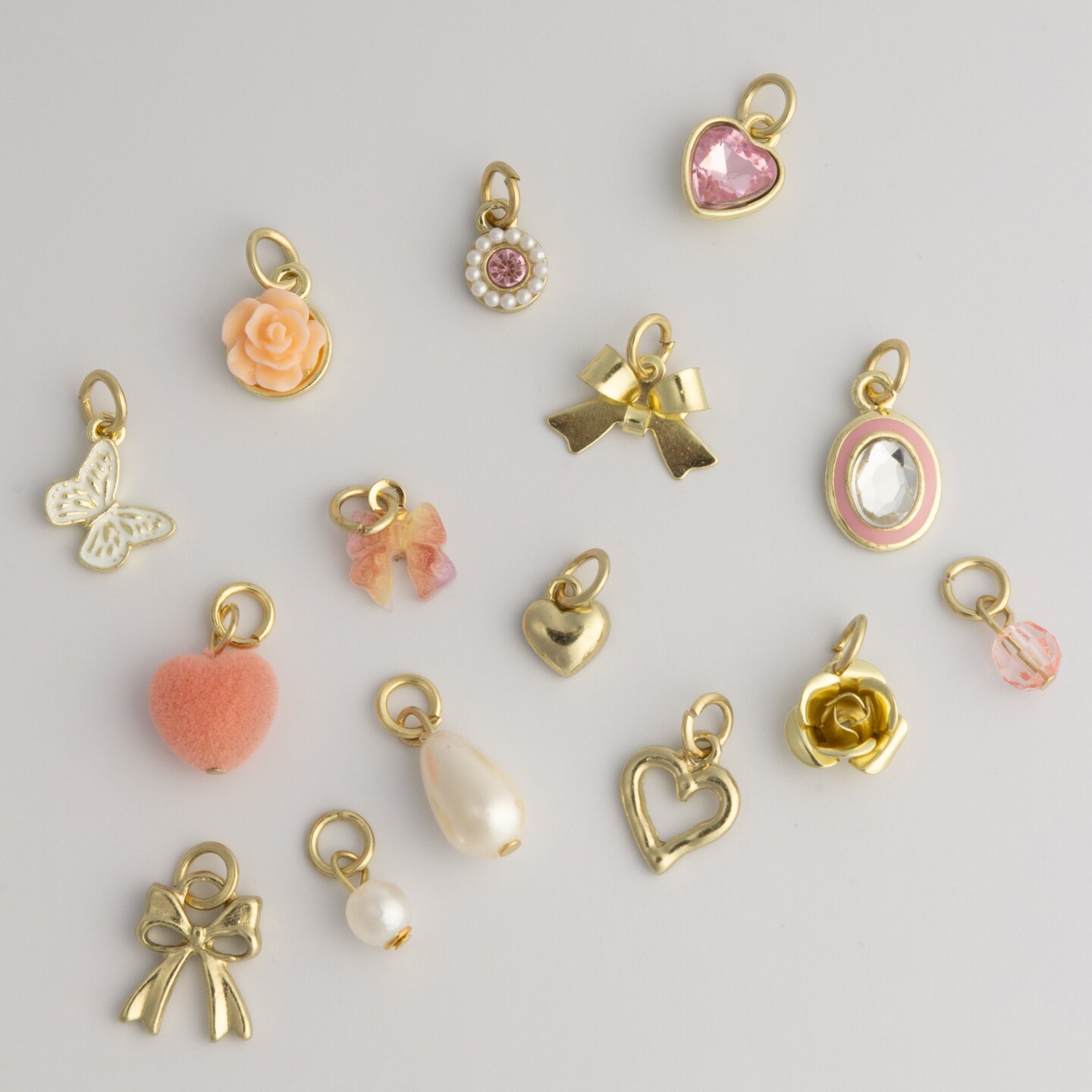 Pretty Little Things Charm Set Pink & Pearl Girlie Charm Set of 15 Coquette Charms