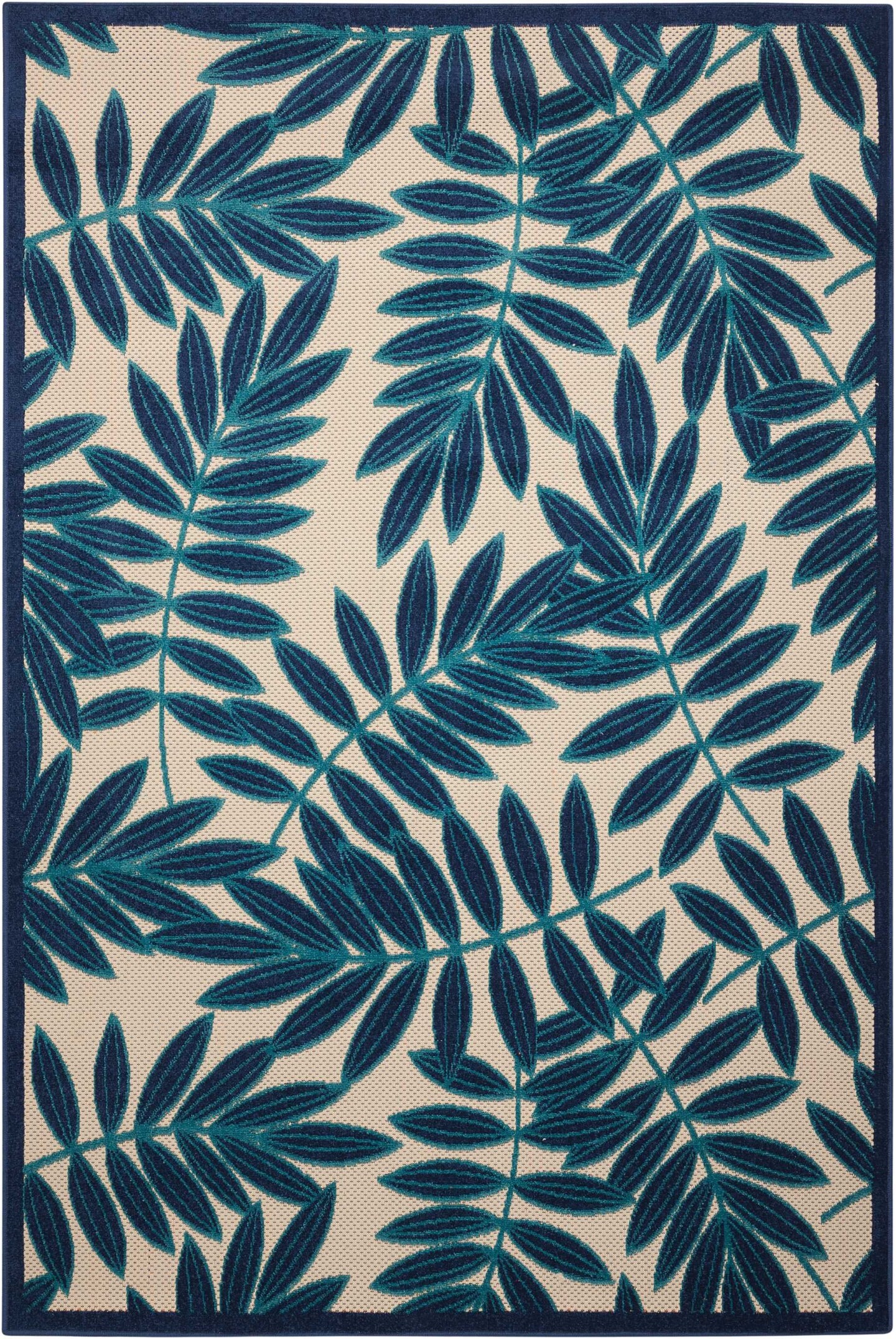 4 X 6 Navy And Beige Leaves Indoor Outdoor Area Rug