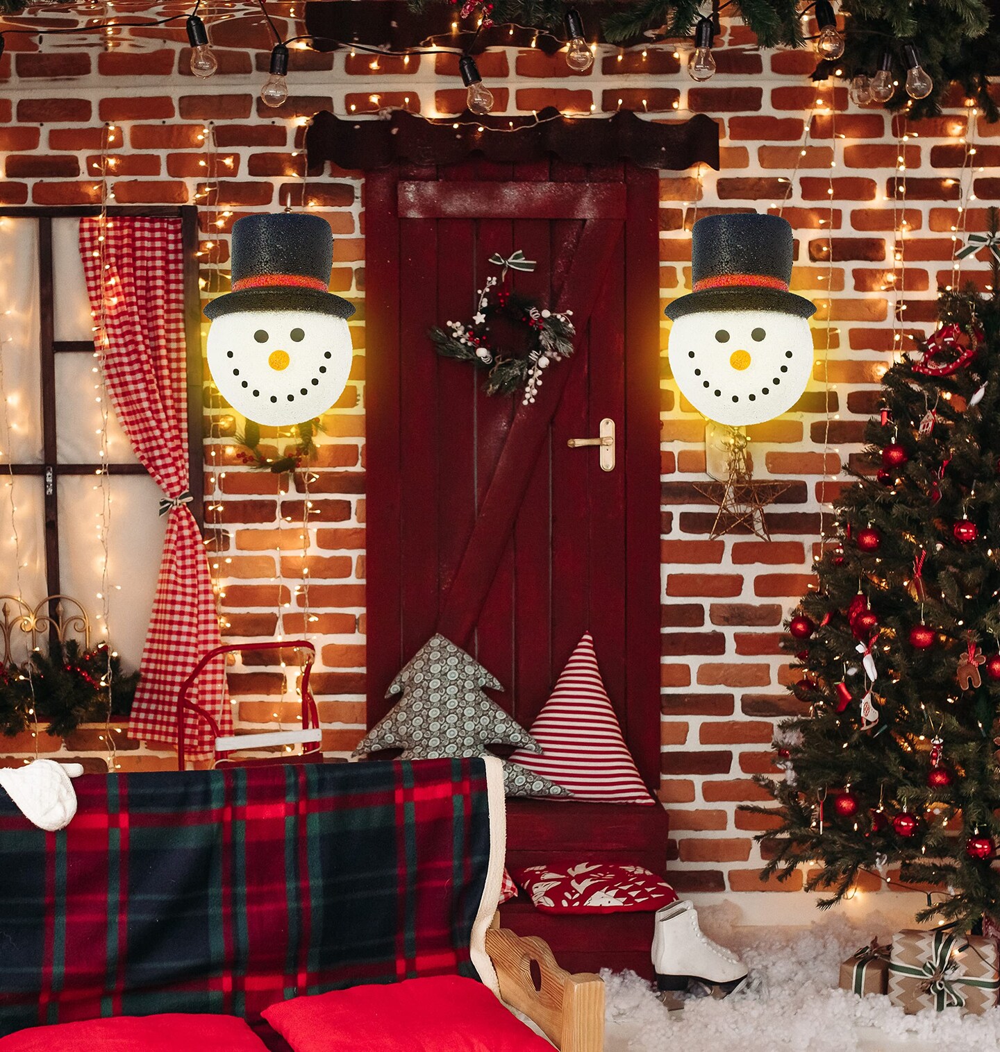 KOVOT Set of 2 Snowman Porch Light Covers | Weatherproof Outdoor Holiday Decor | 9&#x22; W x 12&#x22; H | Easily Fits Most Light Fixtures for Instant Festivity