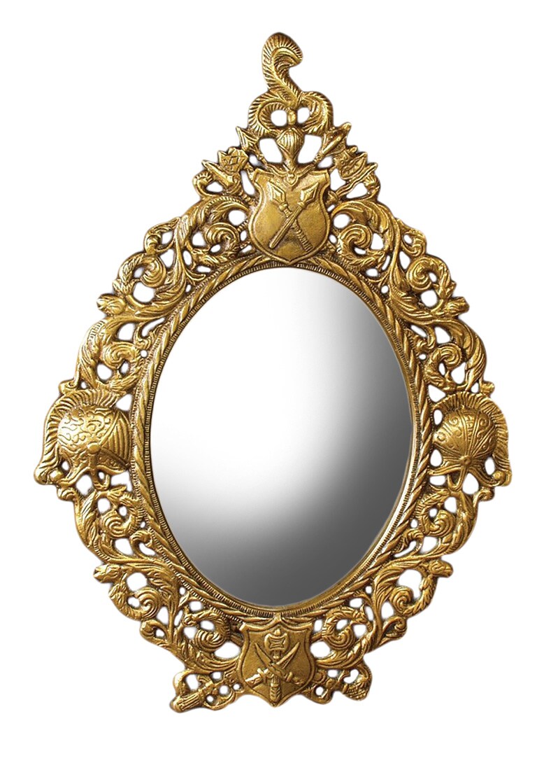 16 Inch Shield Design Brass Table Top Mirror