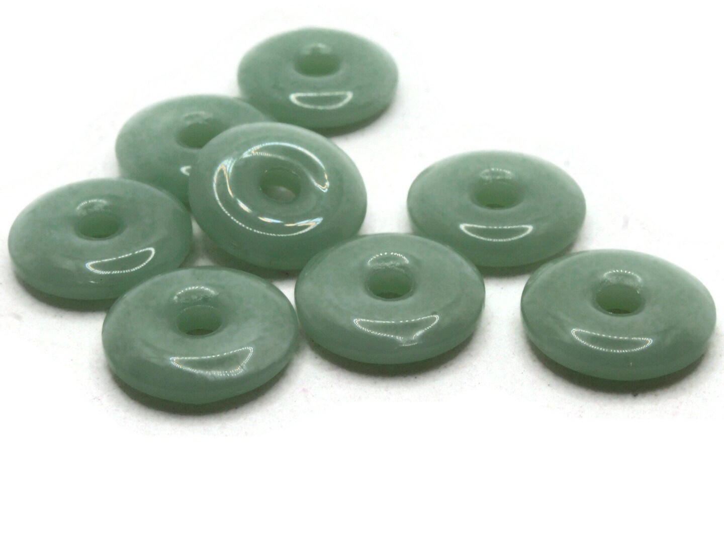 8 19mm Light Green Glass Large Hole Donut Flat Round Ring Beads