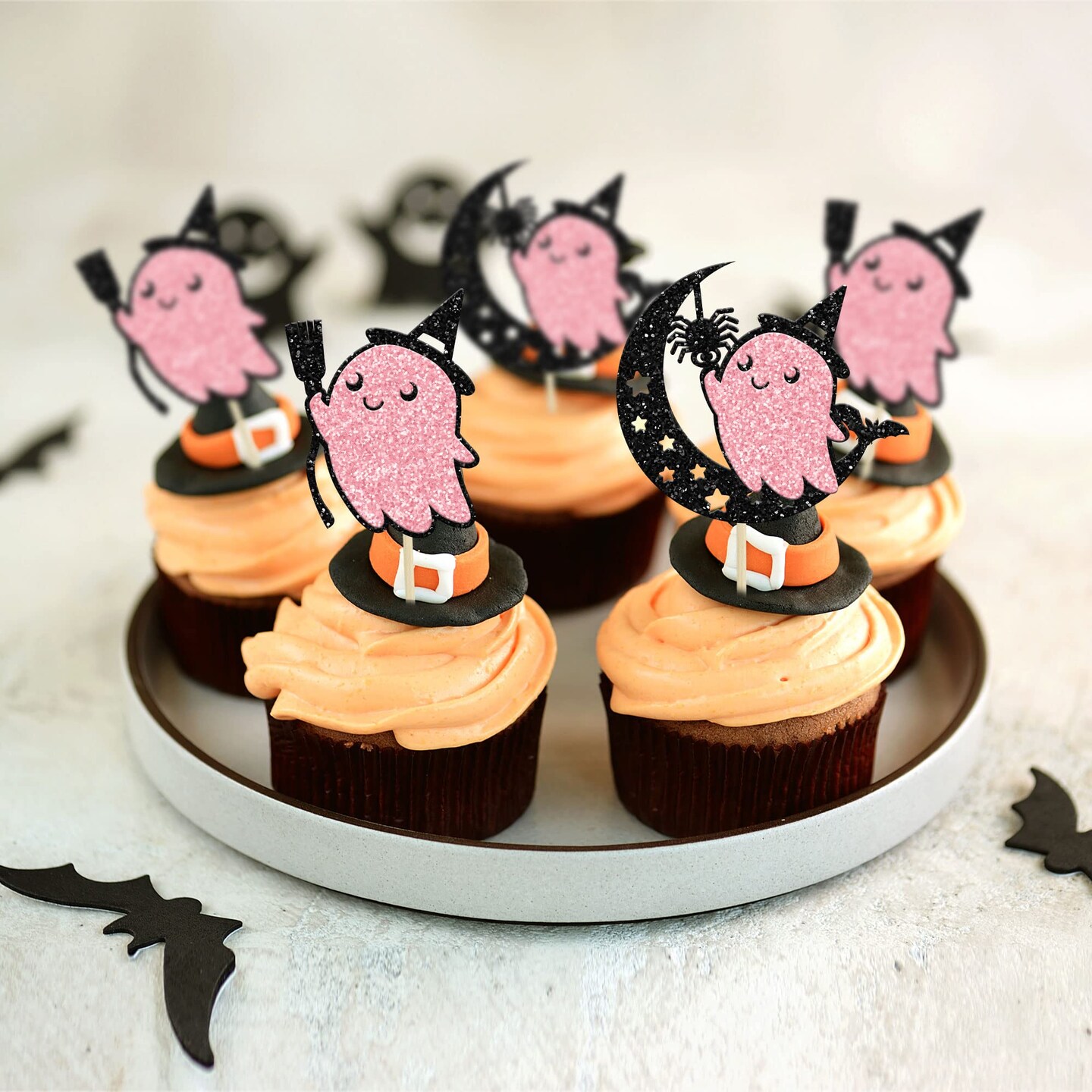 24 Pieces Pink Halloween Cupcake Toppers Pink Ghost Little Boo Cake Toppers Decorations for Pink Girl Halloween Birthday Baby Shower Party Supplies