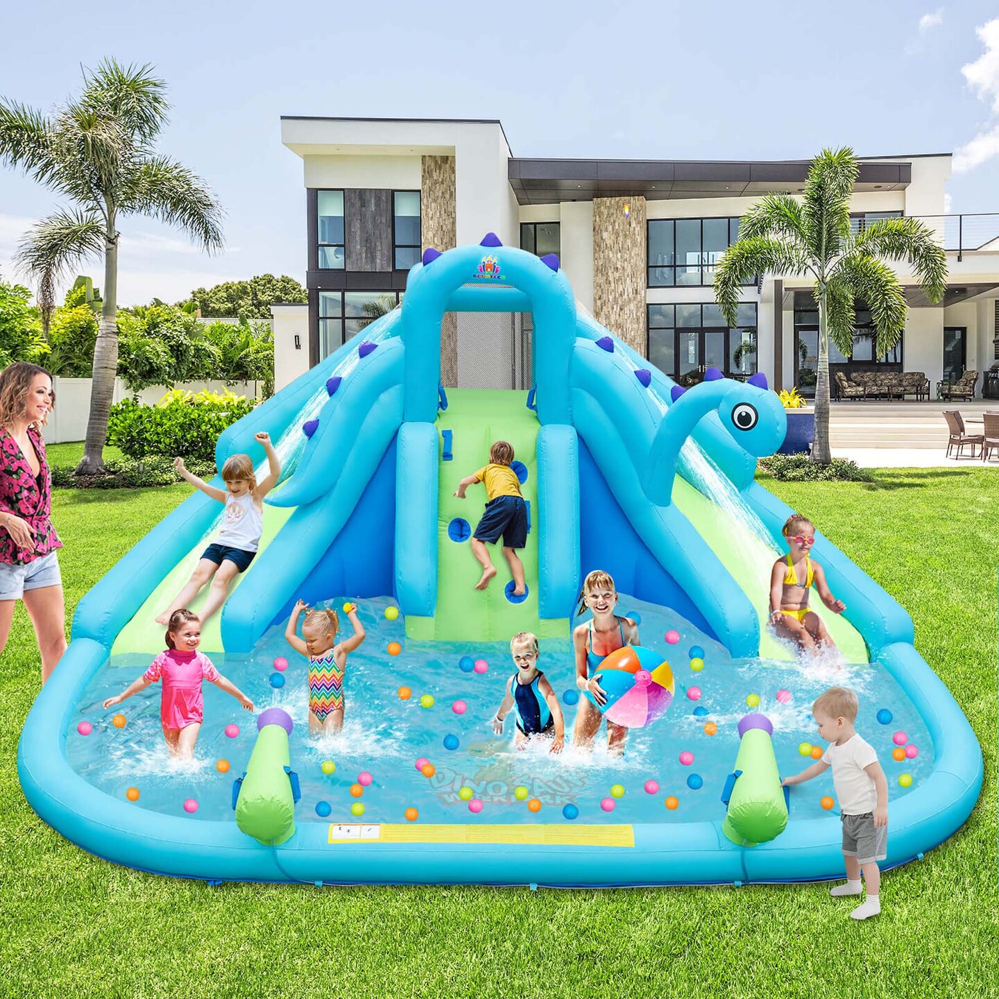 Costway Inflatable Water Slide, Blowup Water Park with Dual Slides &#x26; 584W Blower