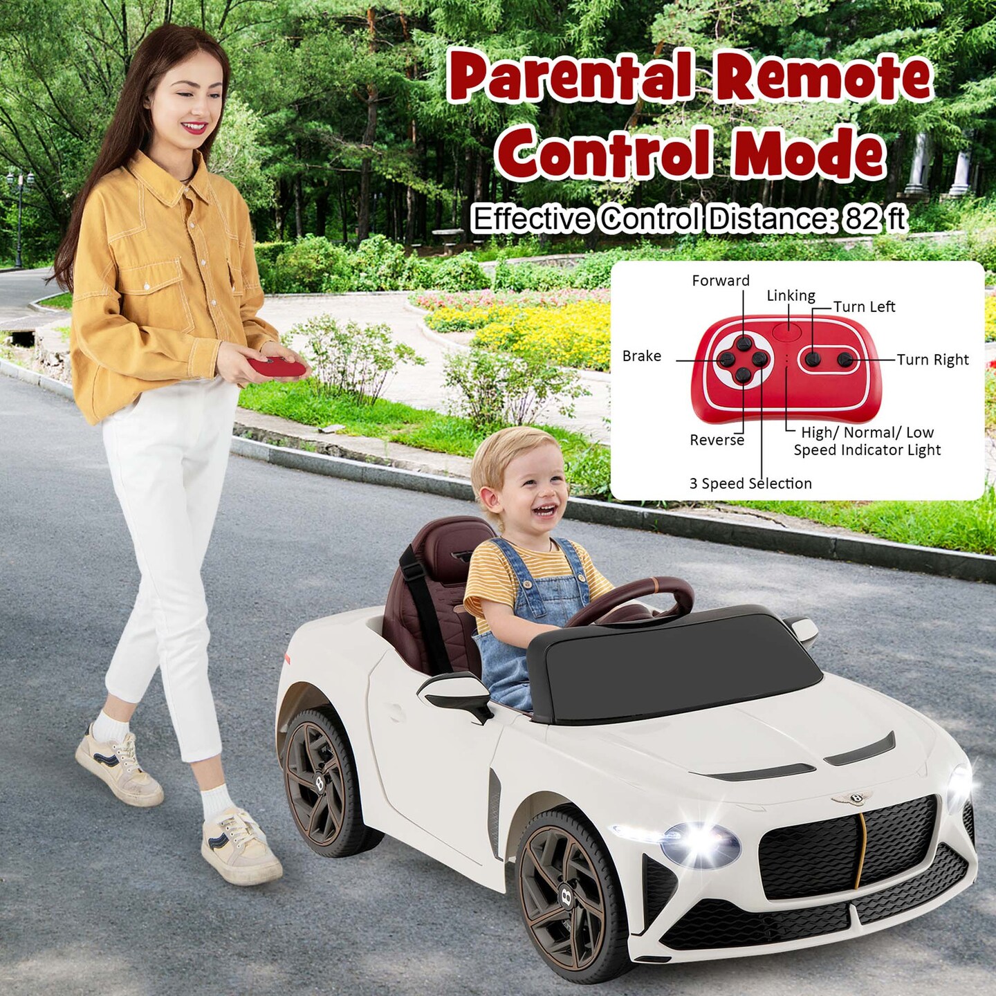 Costway 12V Licensed Bentley Bacalar Kids Electric Ride-on Car with Remote Control Green/Red/White/Black