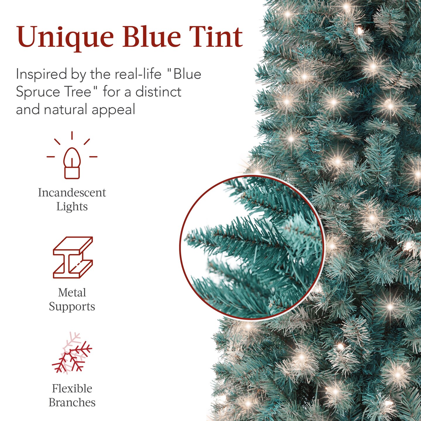 Best Choice Products Pre-Lit Blue Spruce Pencil Christmas Tree w/ Foldable Base