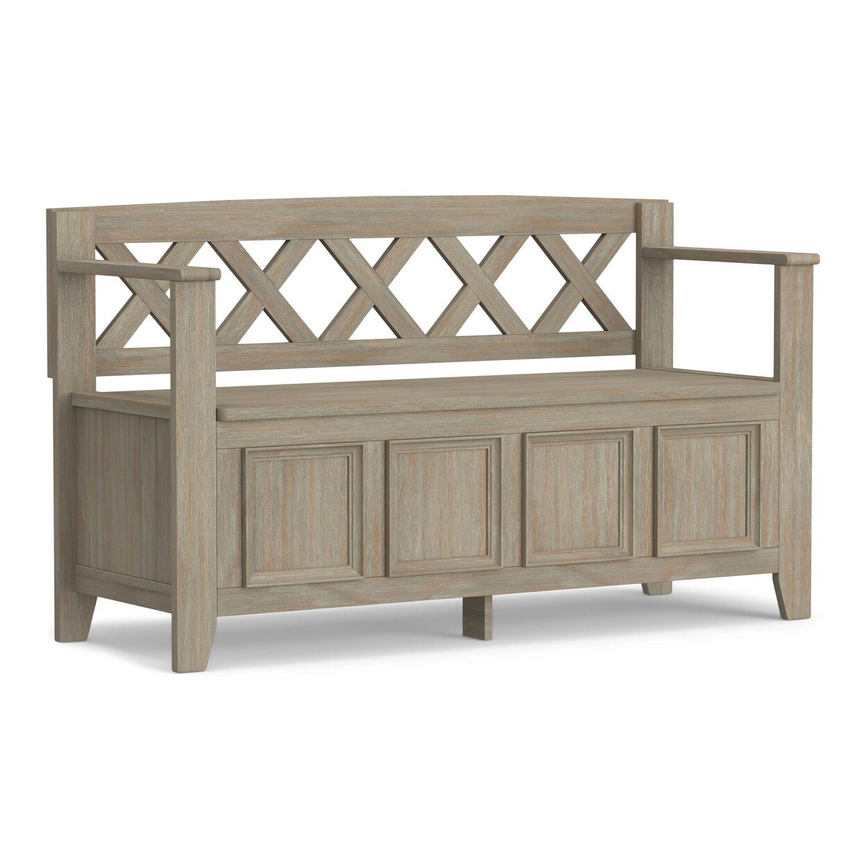 Simpli Home Amherst Entryway Storage Bench Solid Wood 48&#x22; X 28&#x22; Brown Finish