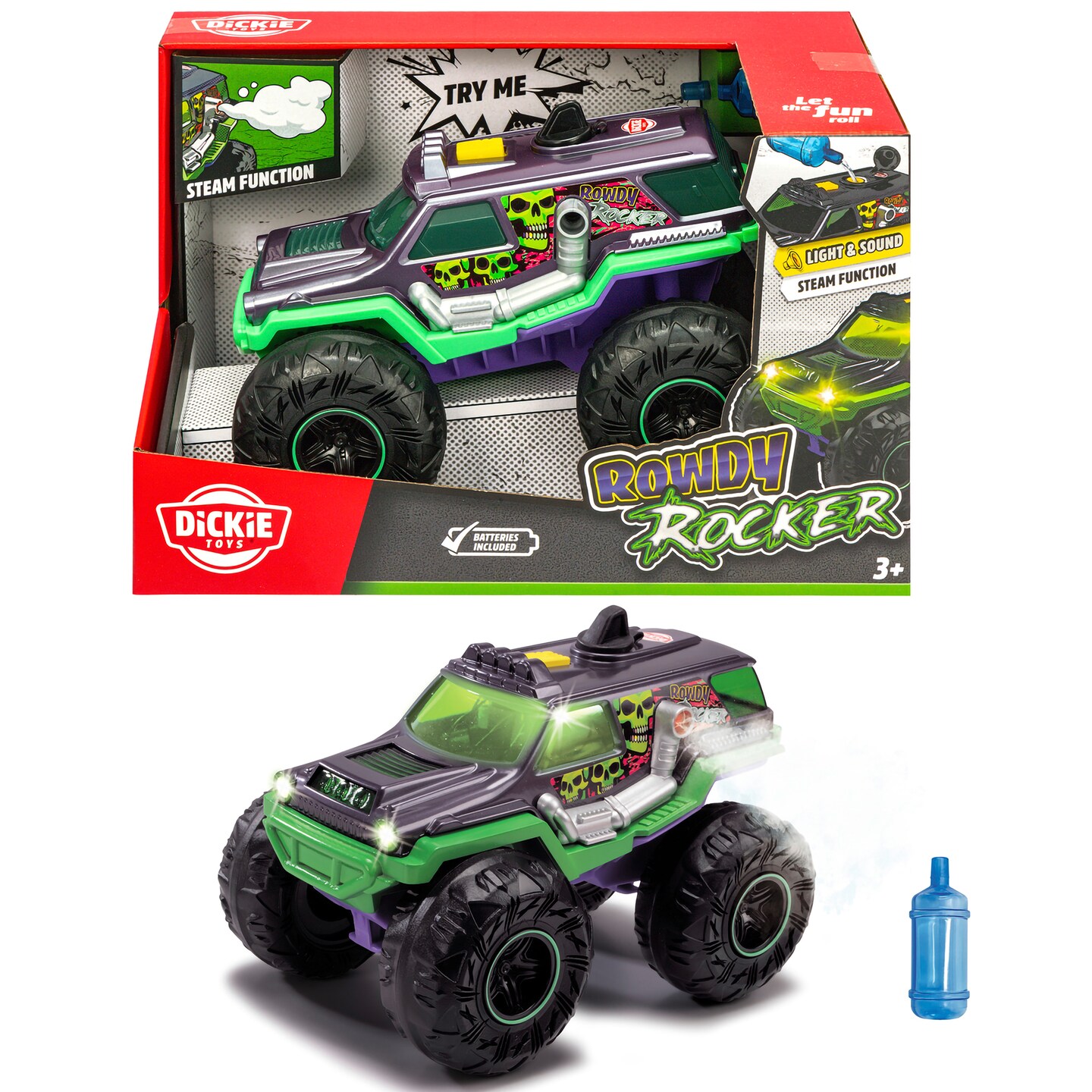 Dickie Toys: Rowdy Rocker Monster Truck – Green & Purple - 9.8