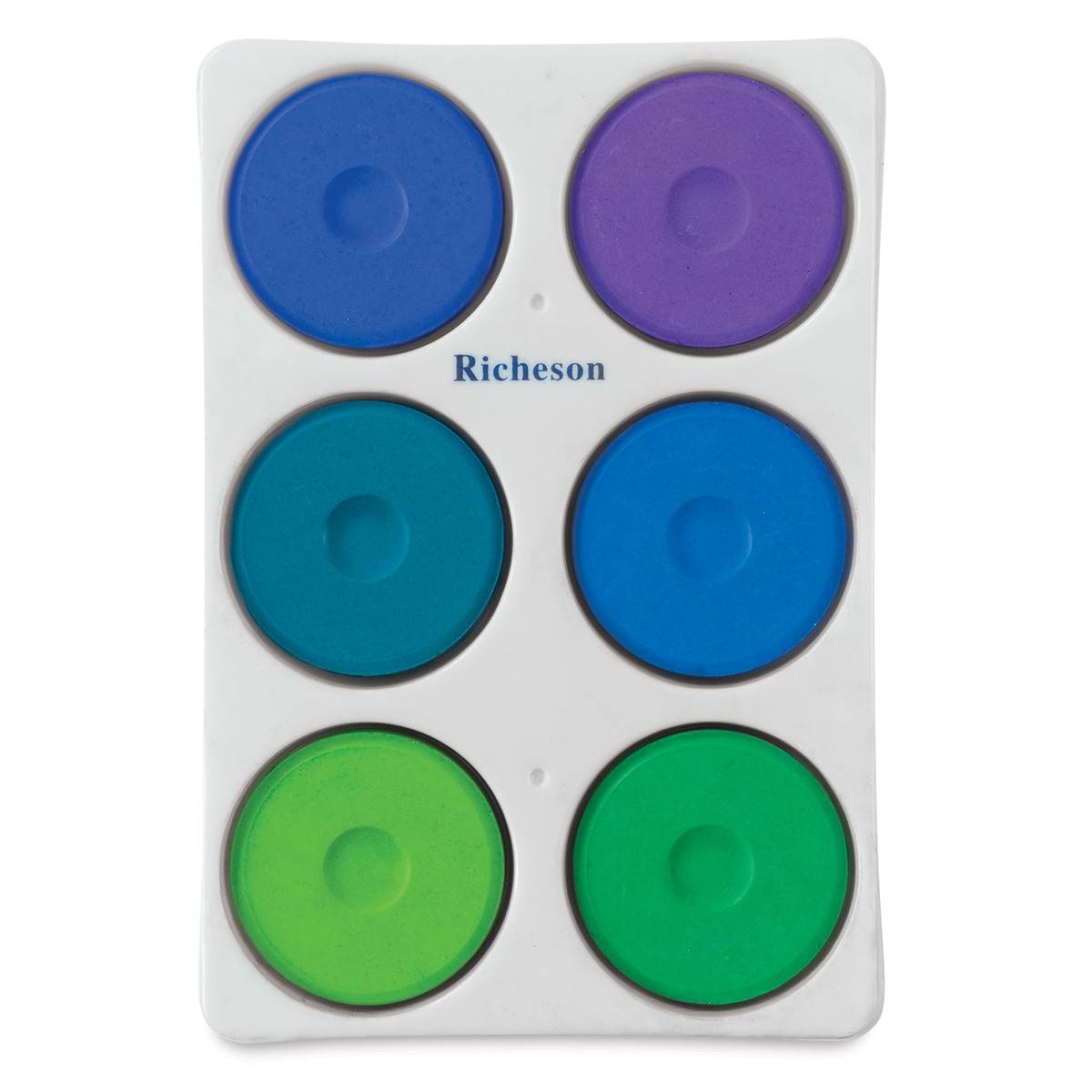 Richeson Tempera Cakes - Set of 6 with Tray, Cool Colors, Large Cakes