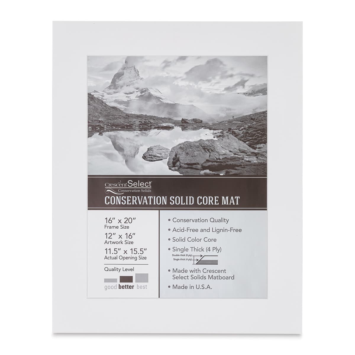 Crescent Select Conservation Solids Pre-Cut Mat - Vivid White, 4 ply, 16" x 20"