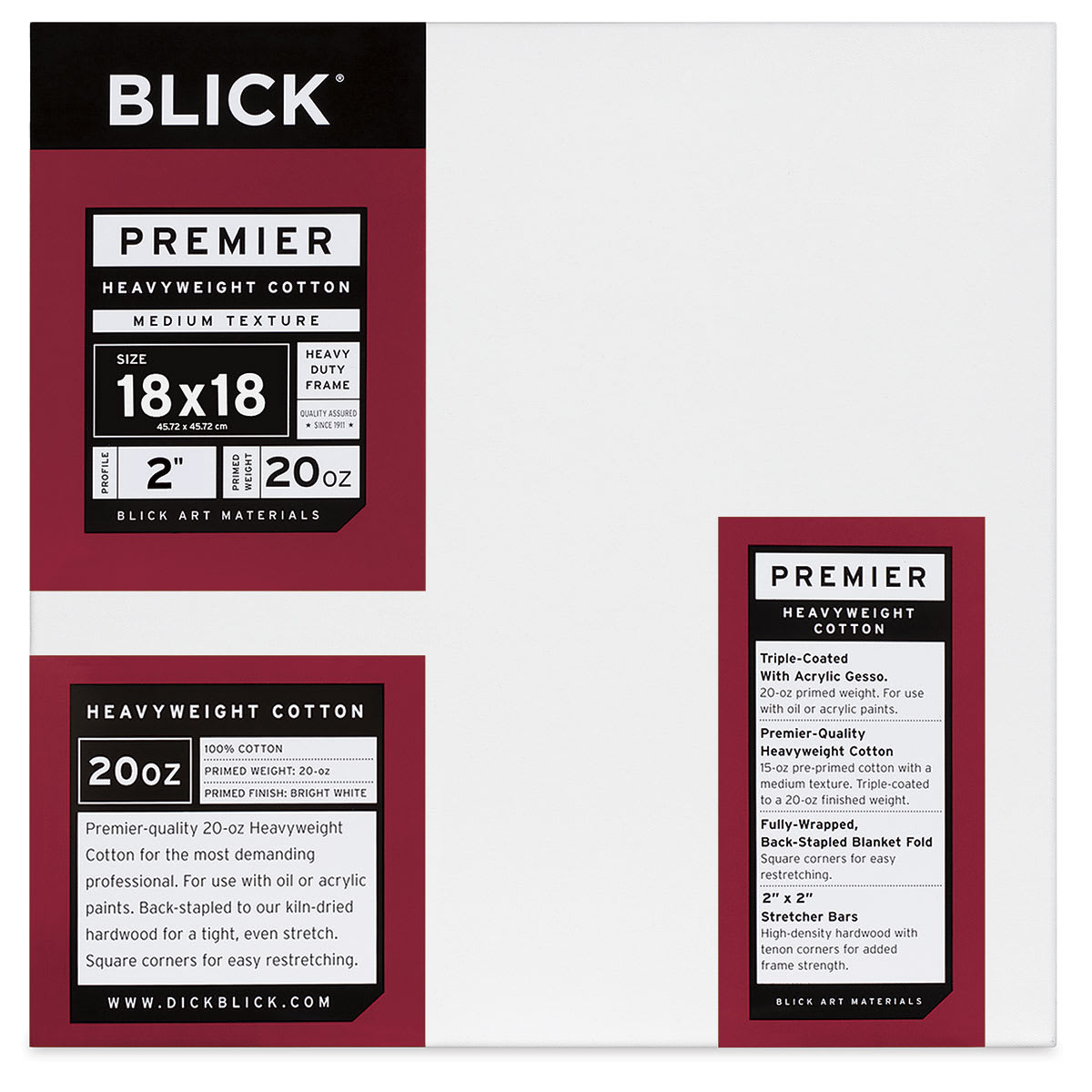 Blick Premier Heavyweight Stretched Cotton Canvas - 18" x 18", 2" Profile