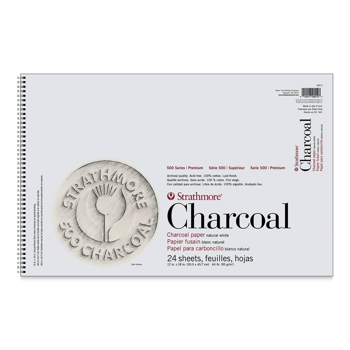Strathmore 500 Series Charcoal Pad - 12" x 18", White, 24 Sheets
