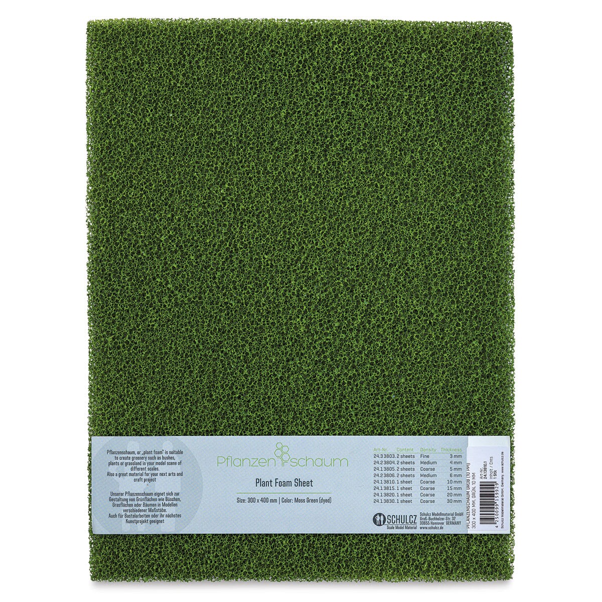 Schulcz Scale Model Plant Foam - Floral Green, Single, Coarse, 10 mm, 11-3/4" x 15-3/4"